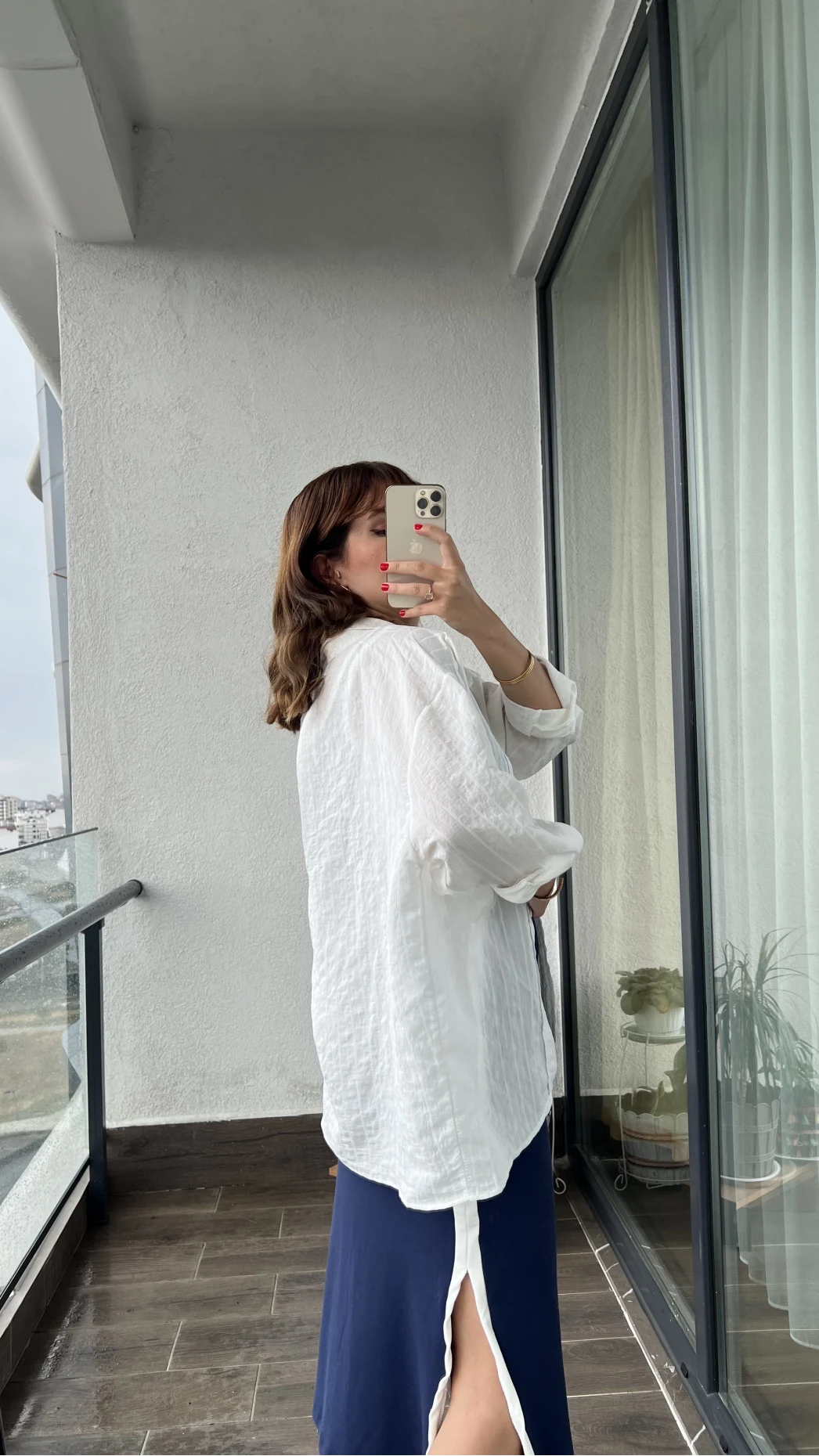 Tensel Oversize Çizgili Beyaz Gömlek