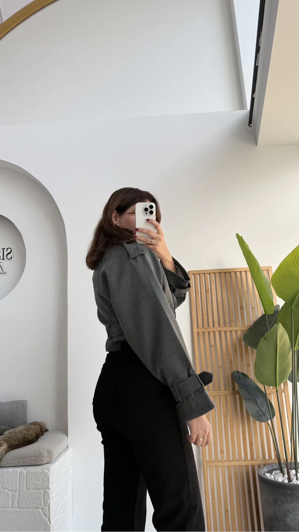 Tess Kemerli Reglan Kol Yarım Ceket - Antrasit - Kod: 9502