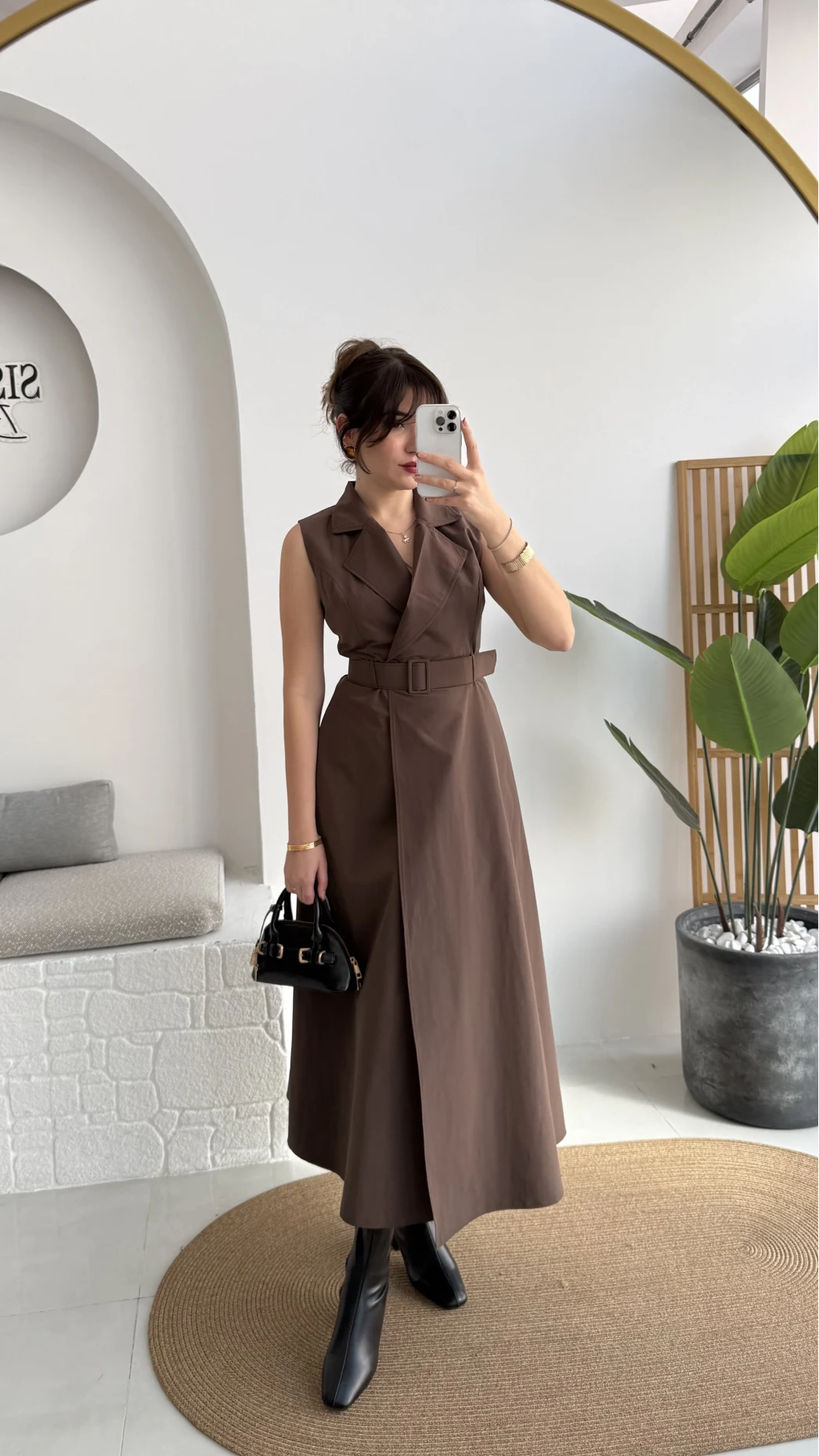 Bailey Kemer Detay Elbise - Acı Kahve - Kod: 2350