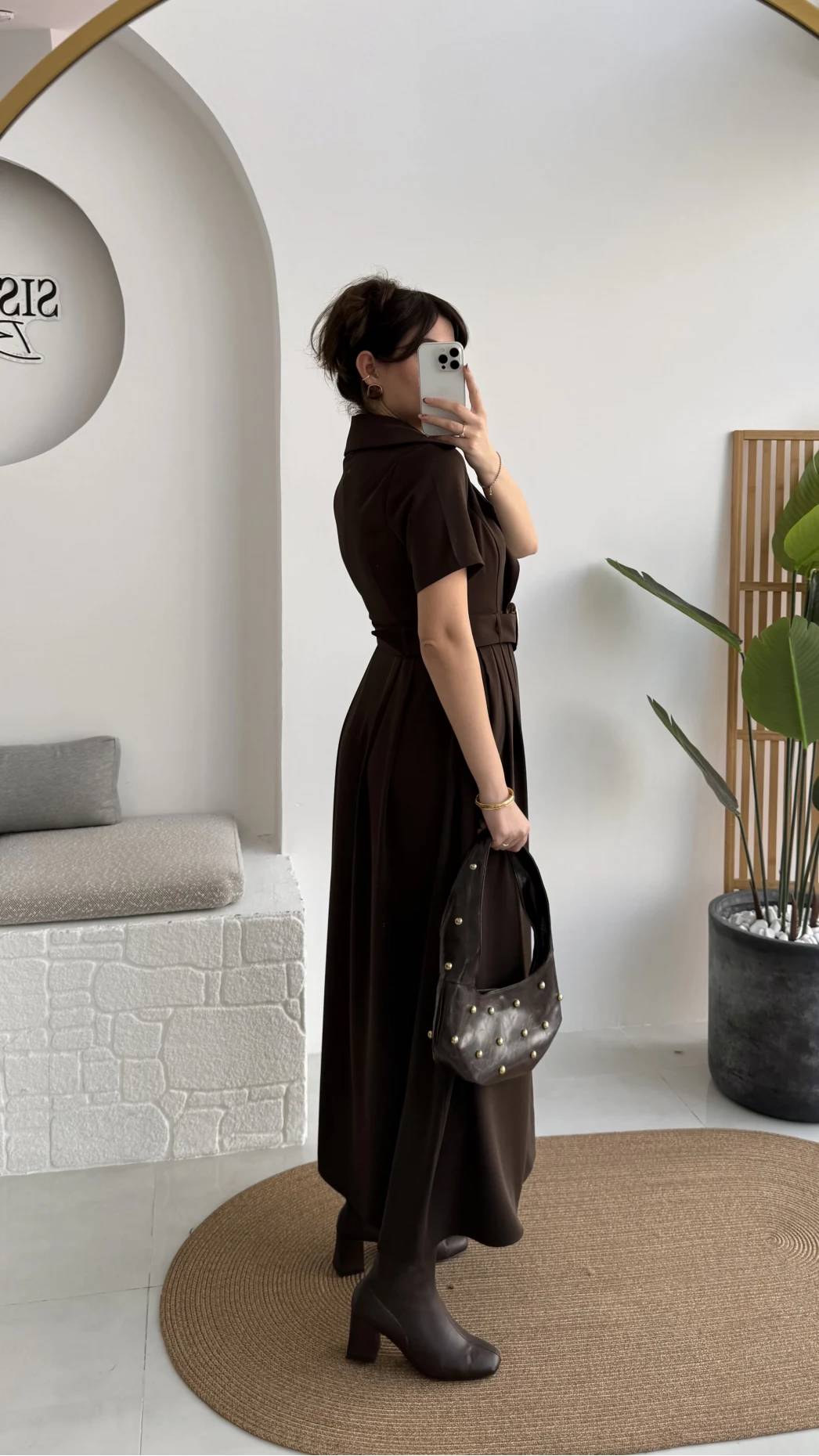 Tienne Kruvaze Yaka Toka Kemerli Elbise - Acı Kahve - Kod: 2332