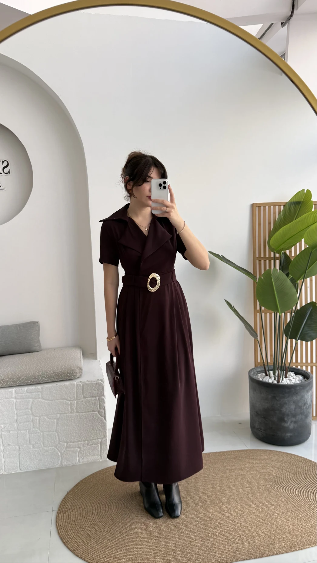 Tienne Kruvaze Yaka Toka Kemerli Elbise - Mürdüm - Kod: 2332