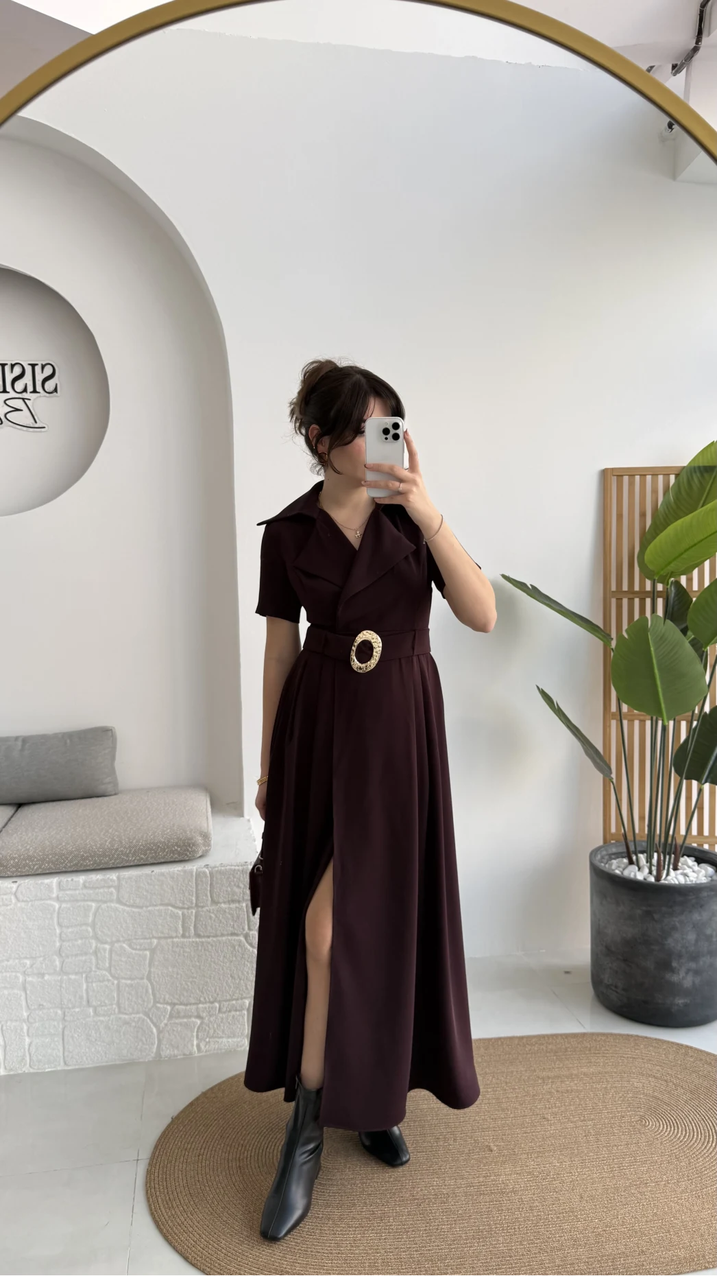 Tienne Kruvaze Yaka Toka Kemerli Elbise - Mürdüm - Kod: 2332