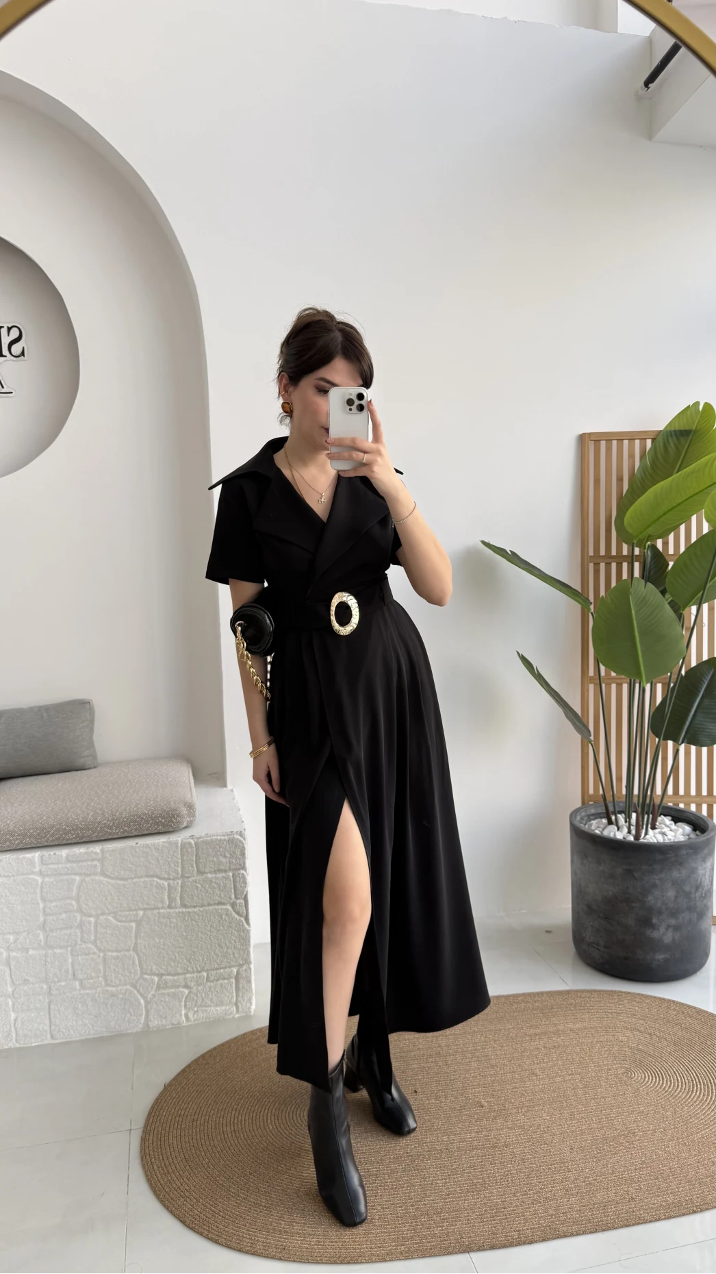 Tienne Kruvaze Yaka Toka Kemerli Elbise - Siyah - Kod: 2332