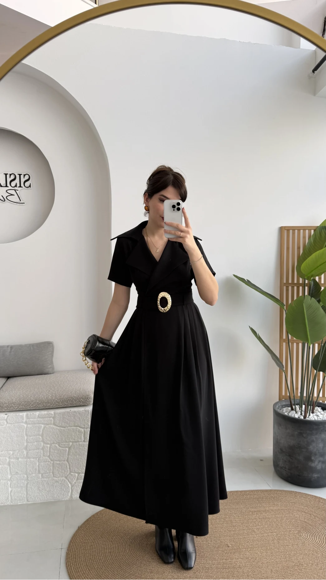 Tienne Kruvaze Yaka Toka Kemerli Elbise - Siyah - Kod: 2332