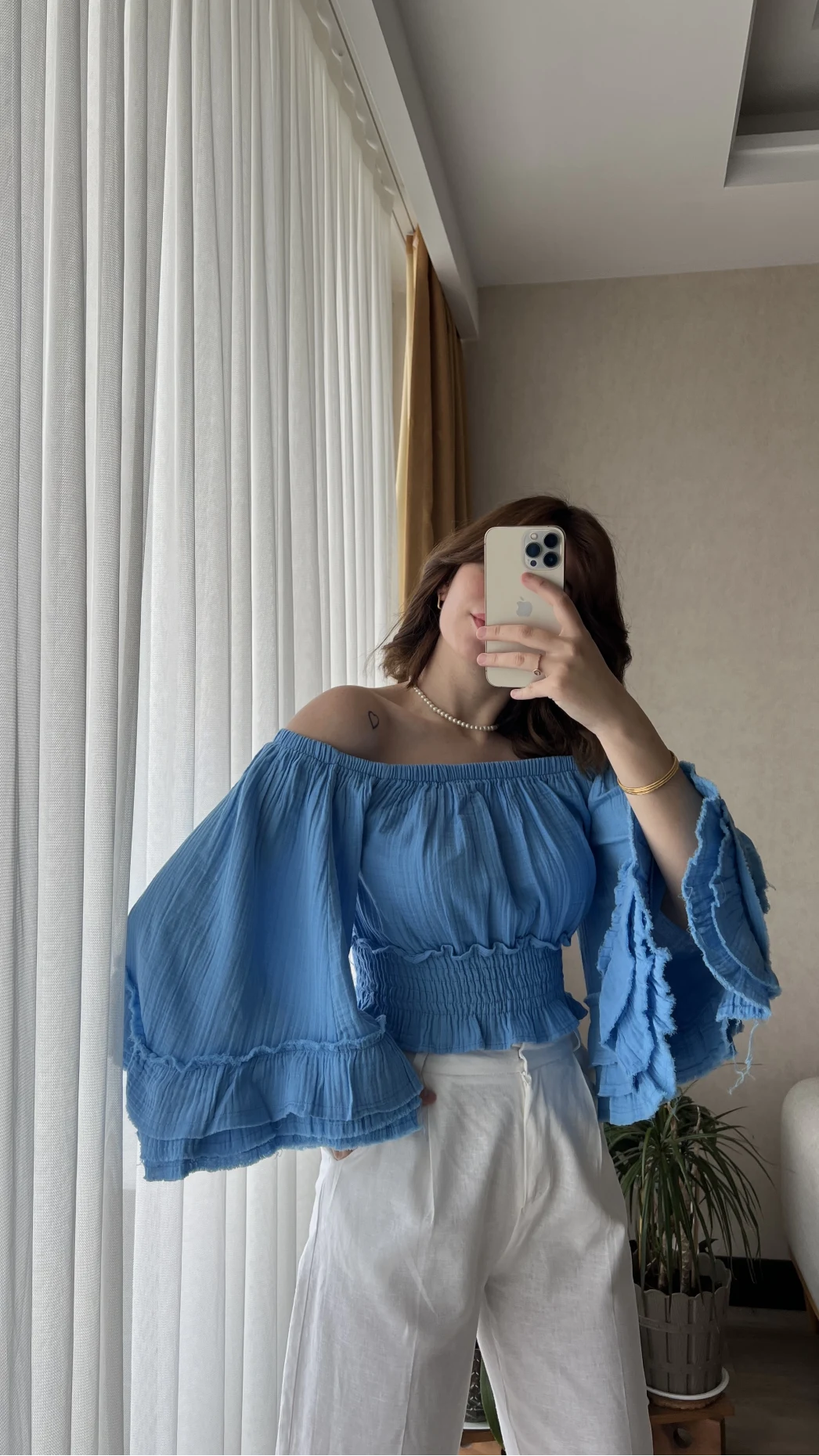 To Lowe Mavi Püsküllü Özel Tasarım Bluz