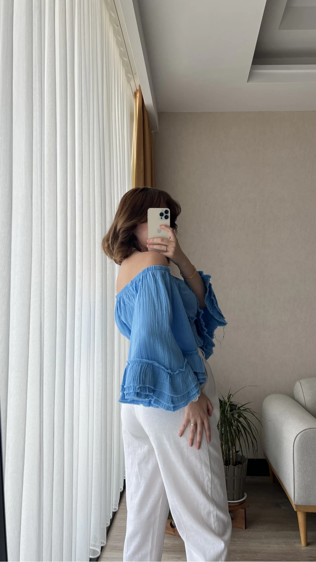 To Lowe Mavi Püsküllü Özel Tasarım Bluz