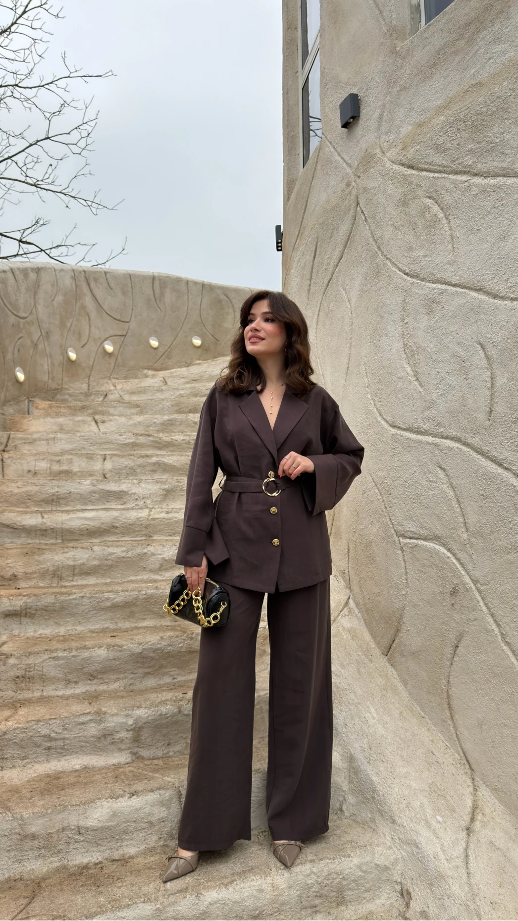 Toka Detay Kemerli Tunik Takım - Acı Kahve - Kod: 8927