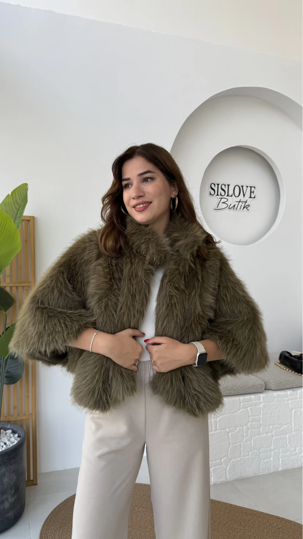 Tracy Tüylü Panço - Haki - Kod: 8015