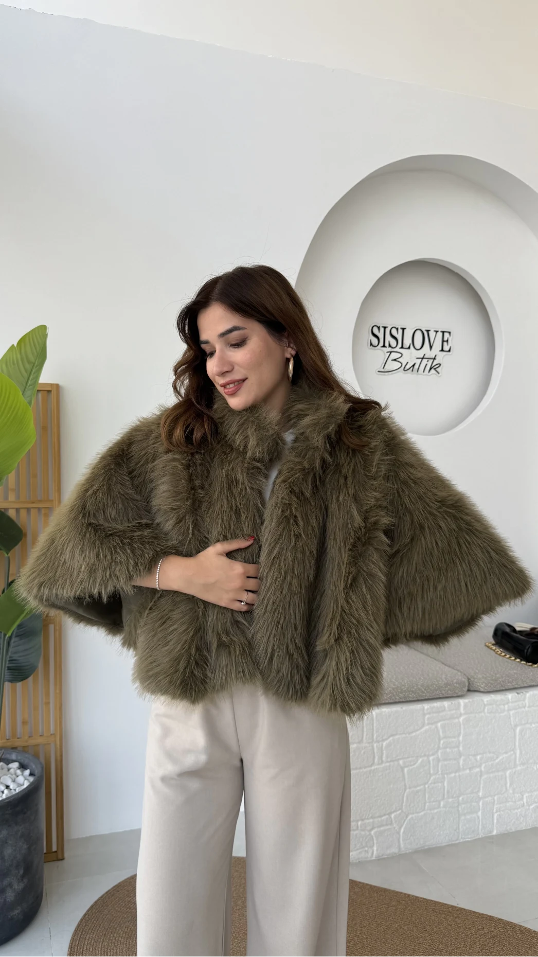 Tracy Tüylü Panço - Haki - Kod: 8015