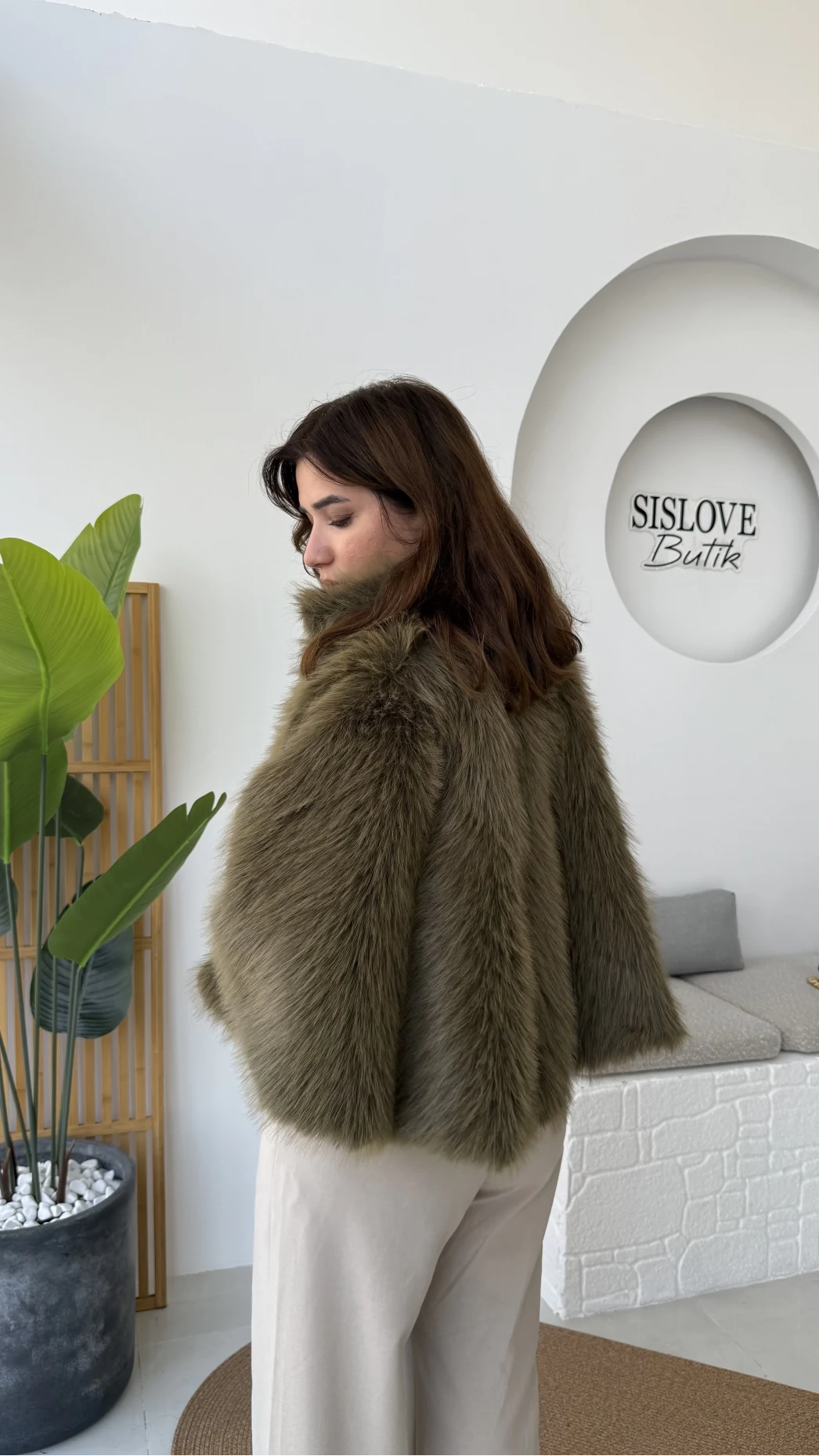 Tracy Tüylü Panço - Haki - Kod: 8015