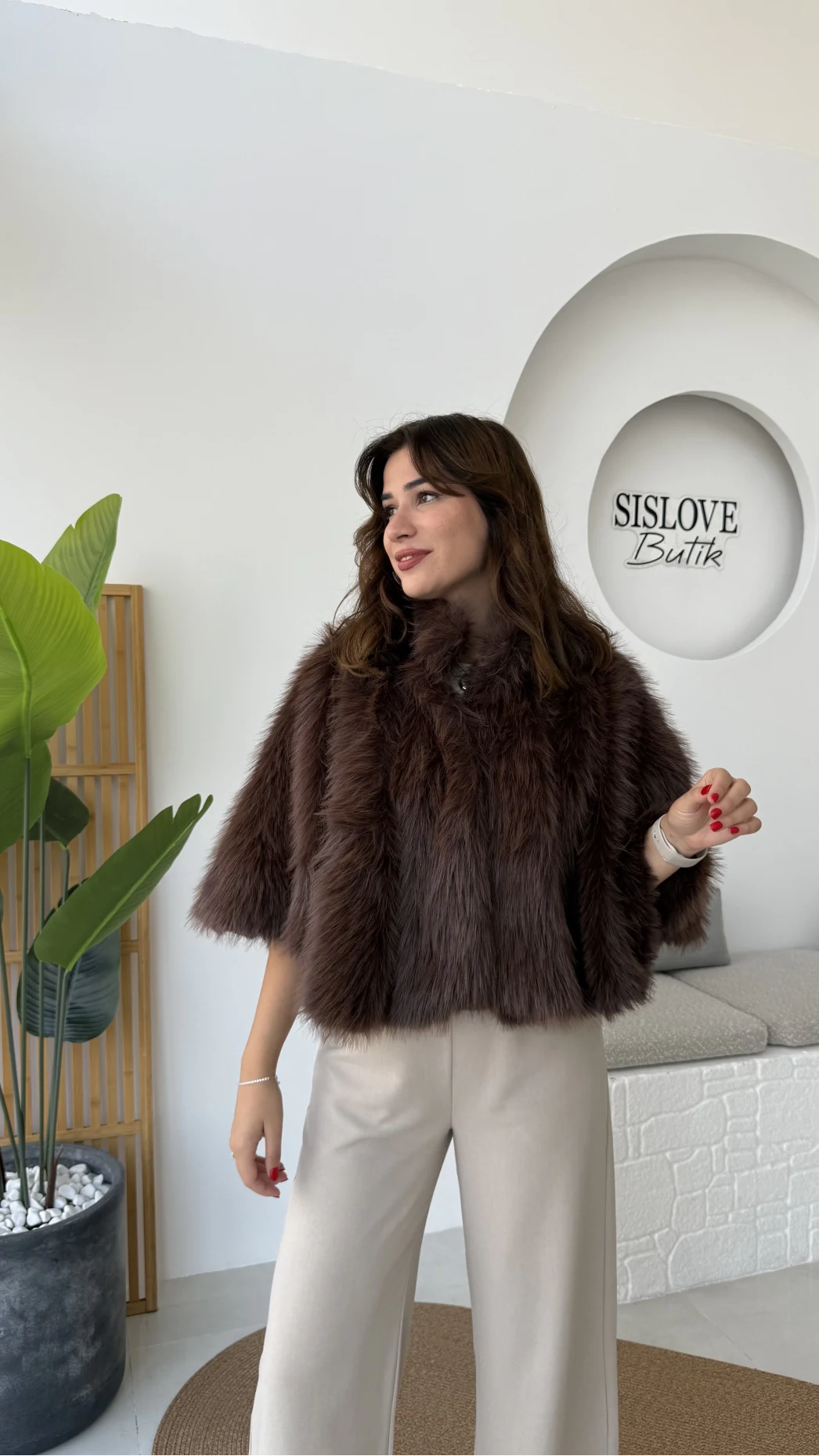 Tracy Tüylü Panço - Kahverengi - Kod: 8015