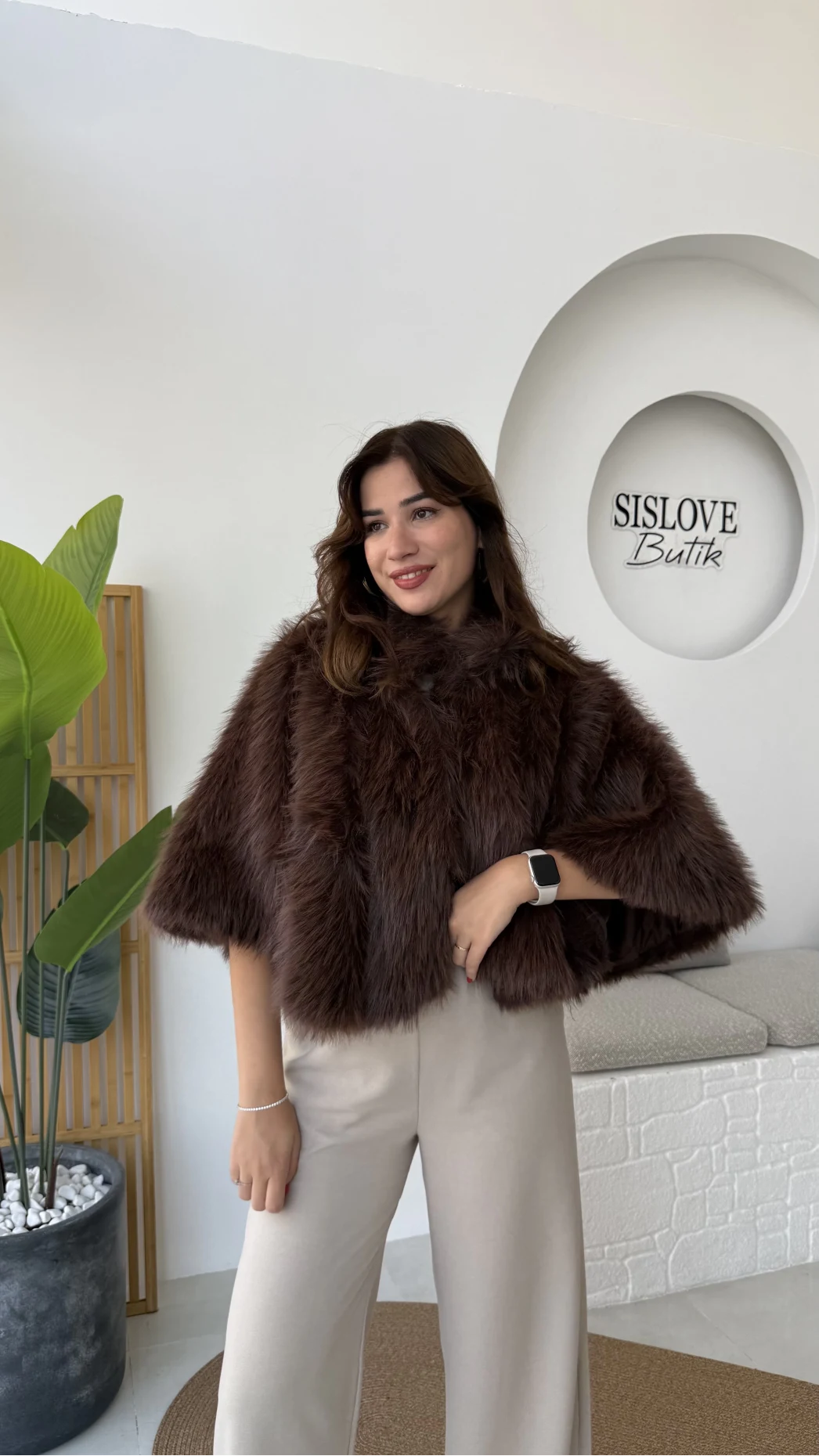 Tracy Tüylü Panço - Kahverengi - Kod: 8015