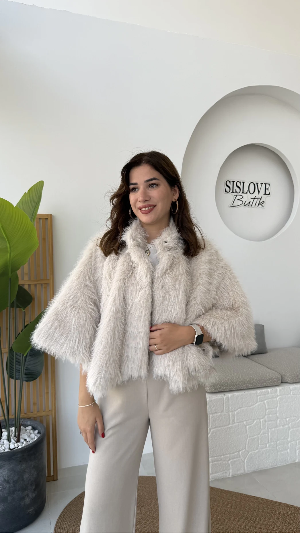 Tracy Tüylü Panço - Taş - Kod: 8015