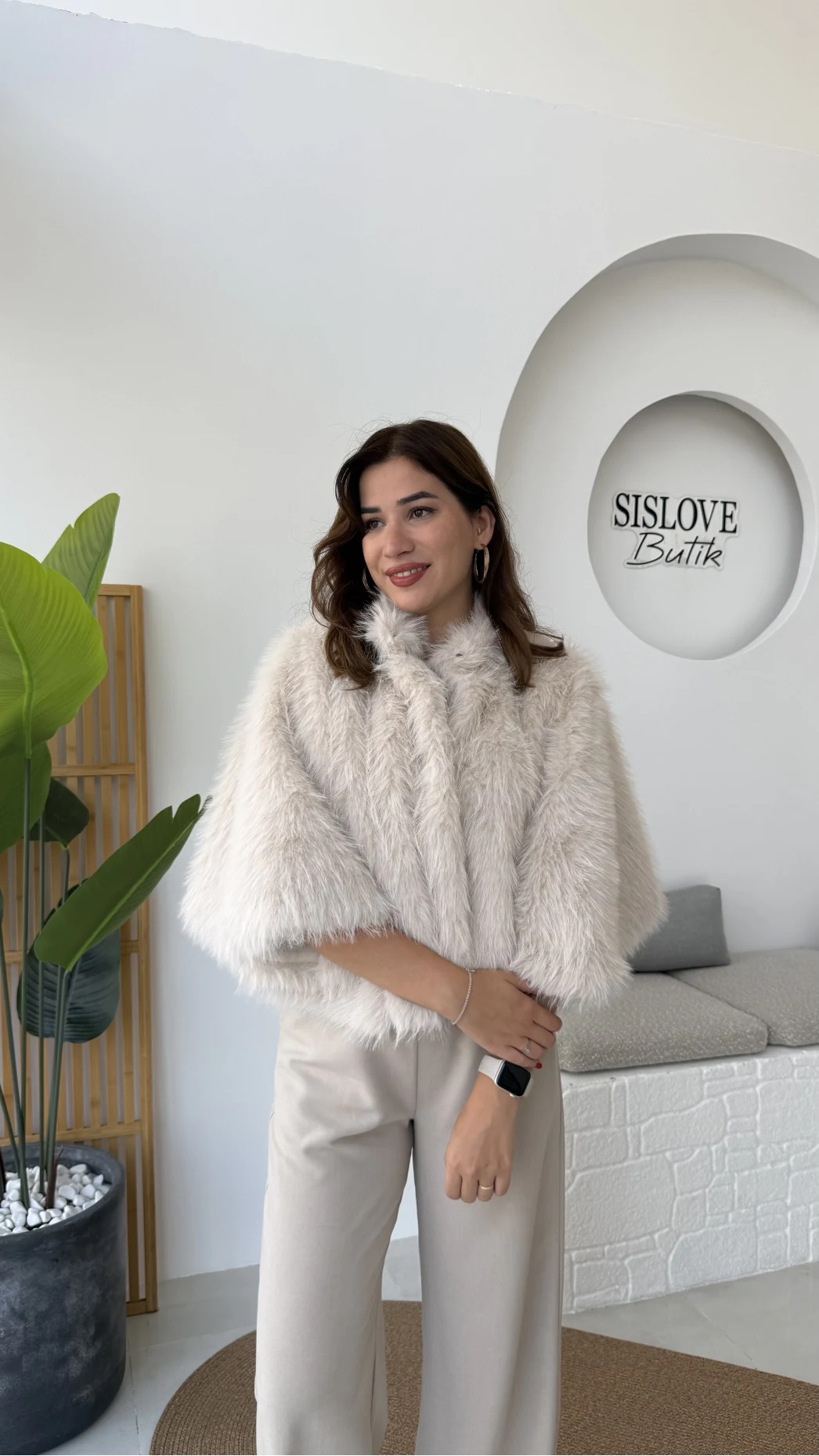 Tracy Tüylü Panço - Taş - Kod: 8015