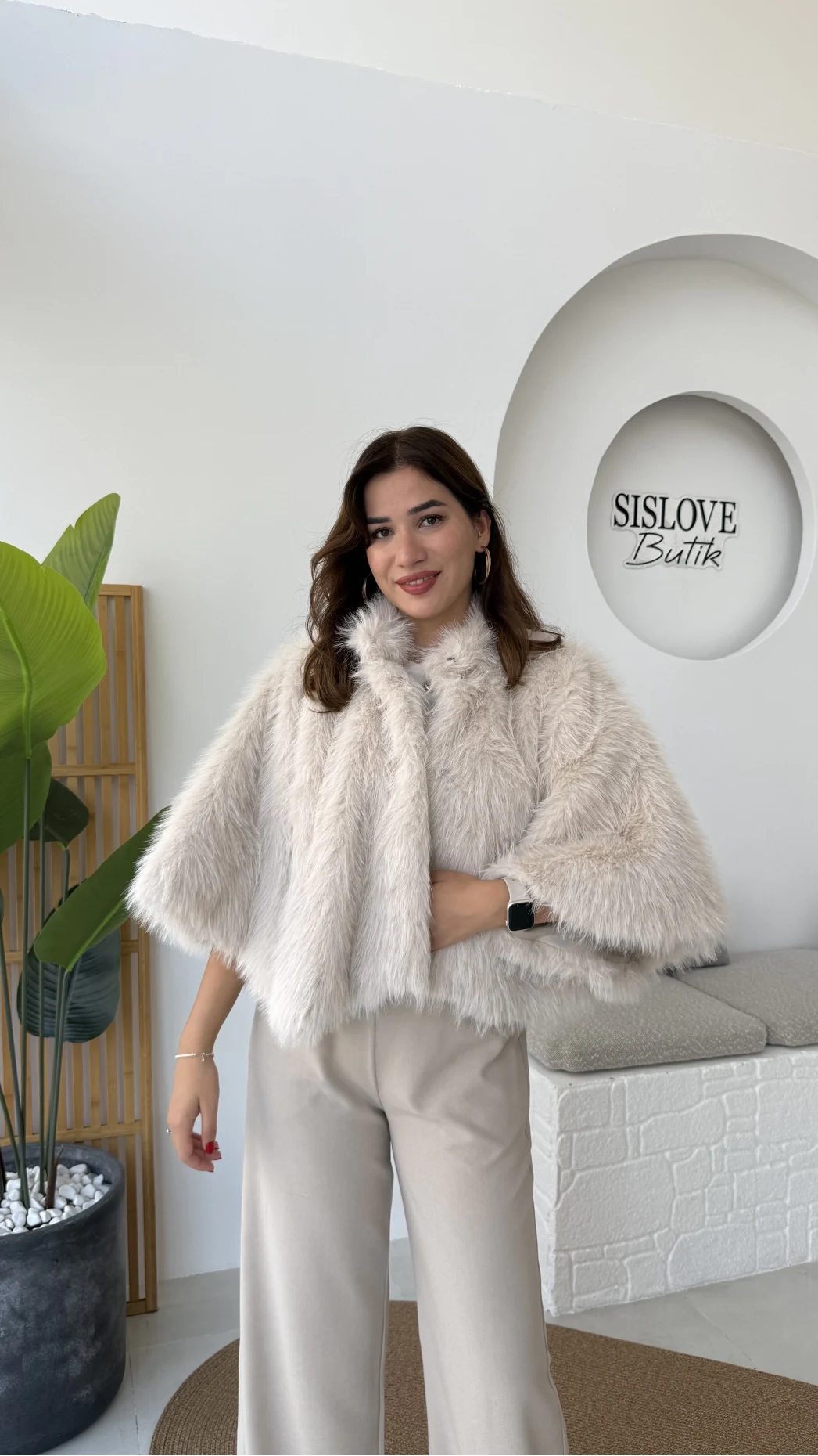 Tracy Tüylü Panço - Taş - Kod: 8015