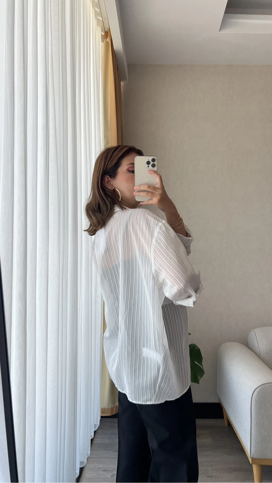 Transparan Çizgili Gri Gömlek