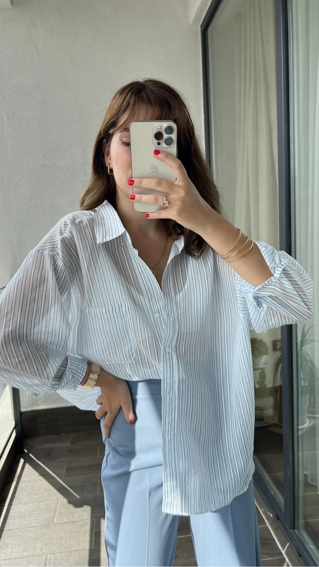 Transparan Çizgili Mavi Gömlek