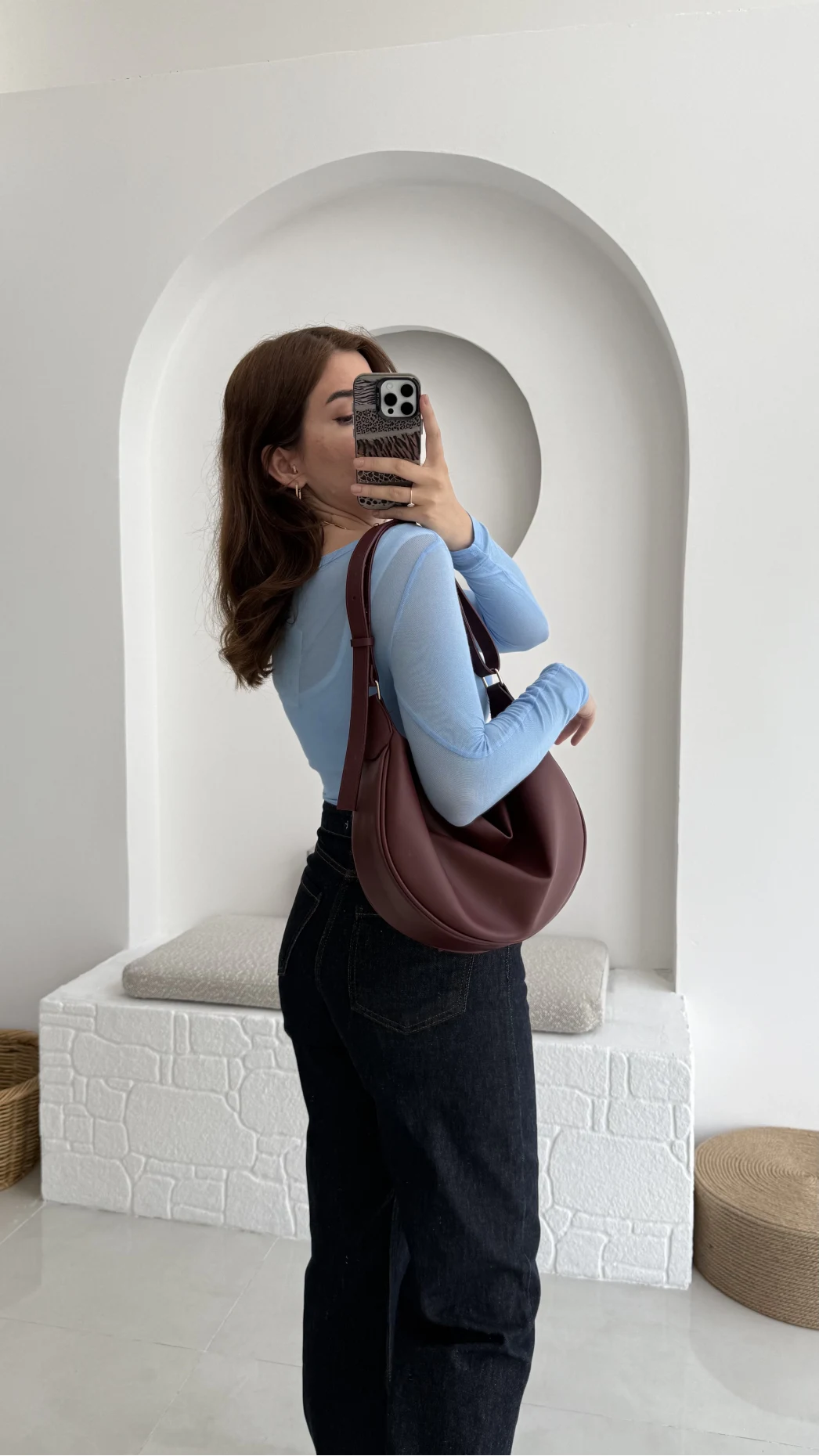 Transparan Mavi Kayık Yaka Bluz