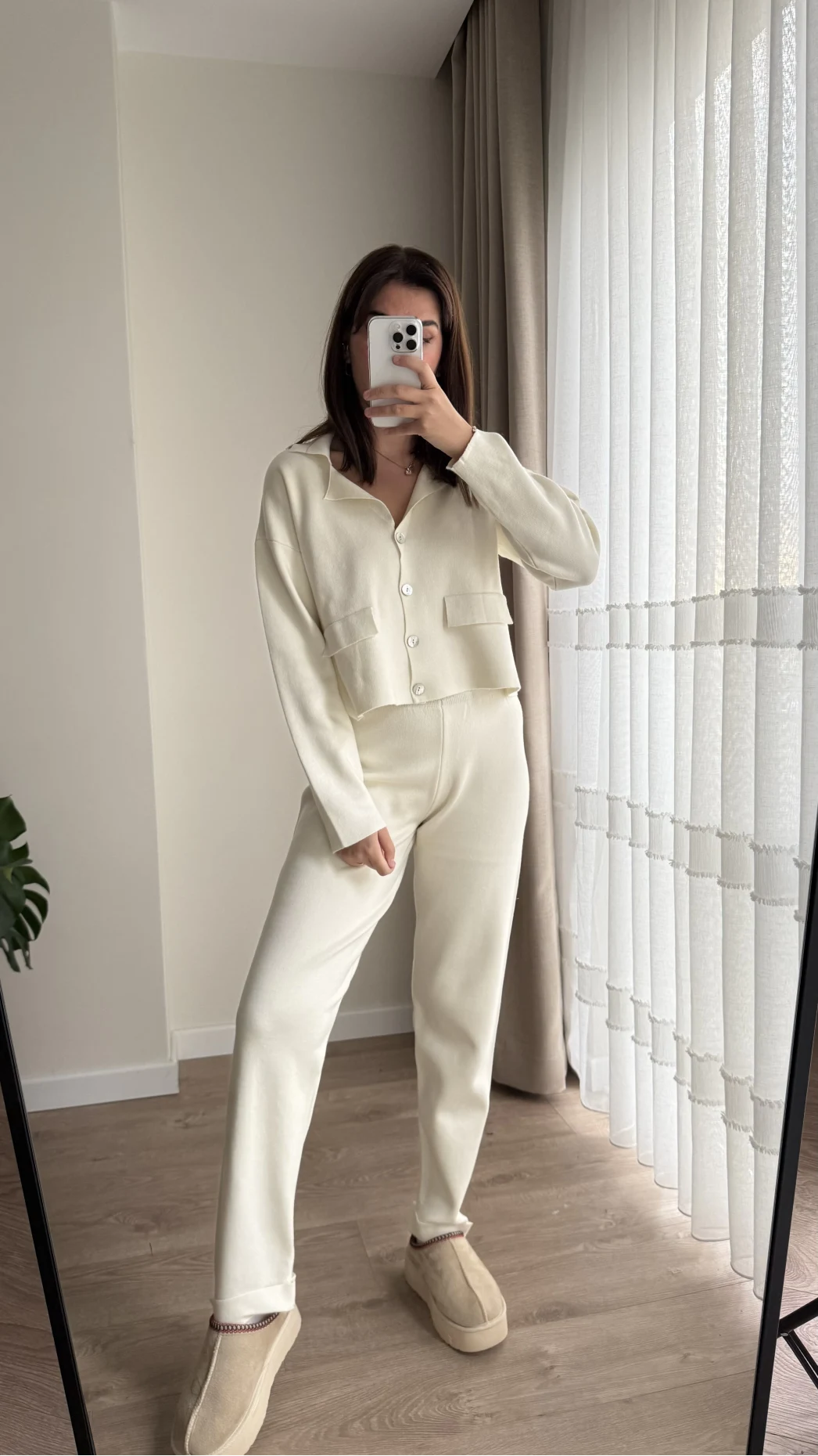 Triko Hırkalı Takım Kırık Beyaz