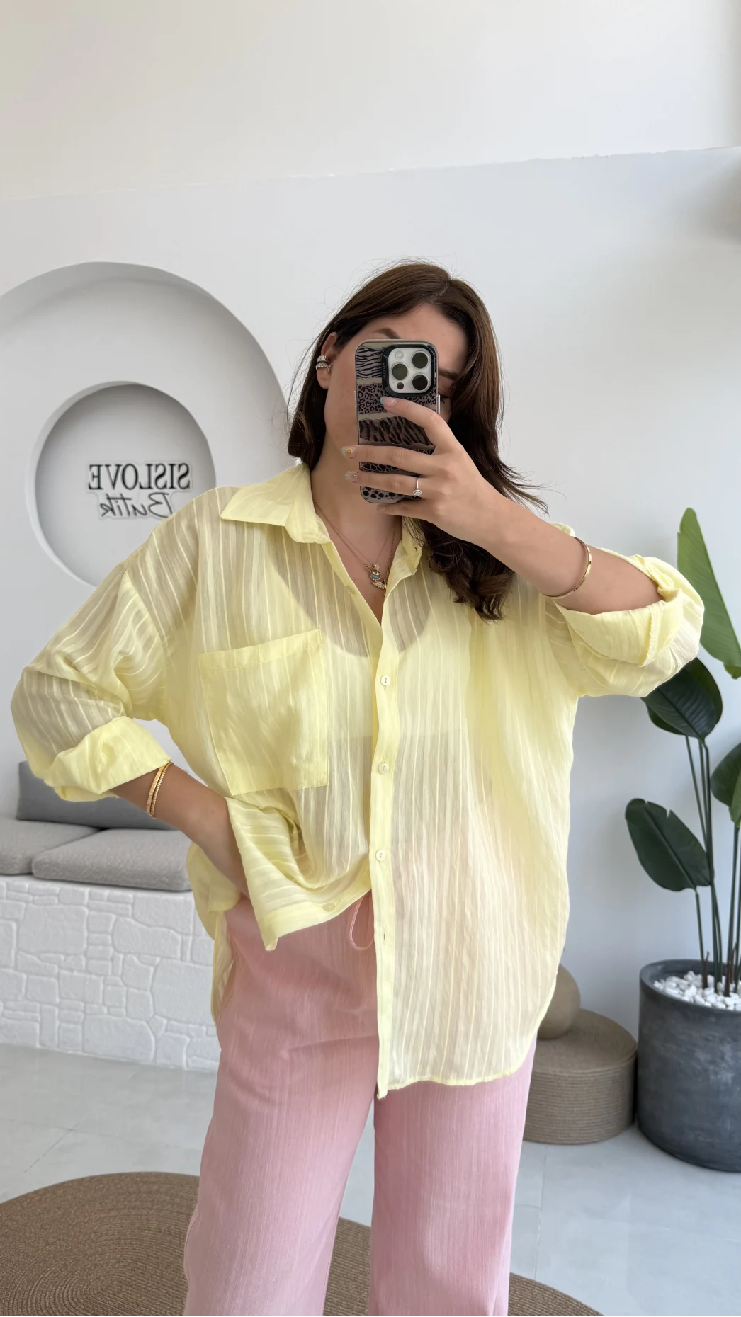 Tül Detay Gömlek-2109-Sarı