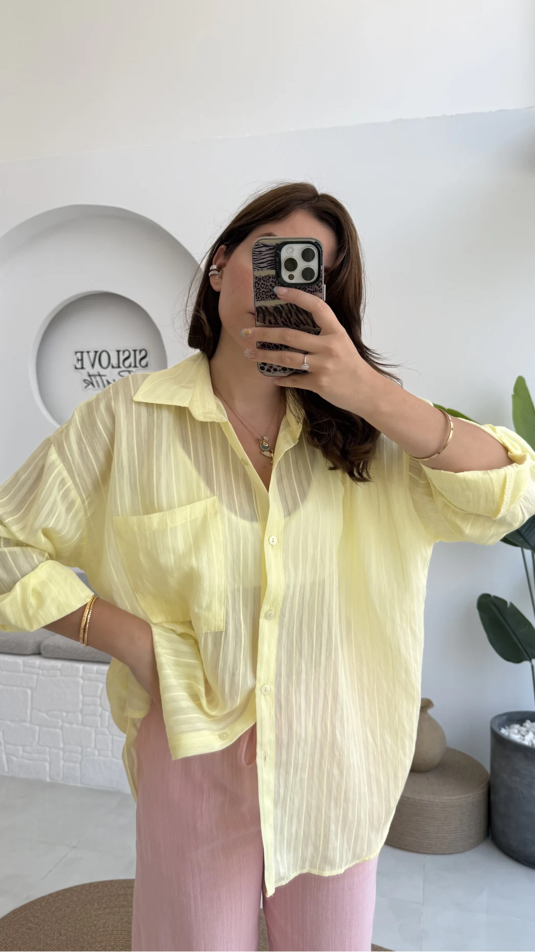 Tül Detay Gömlek-2109-Sarı