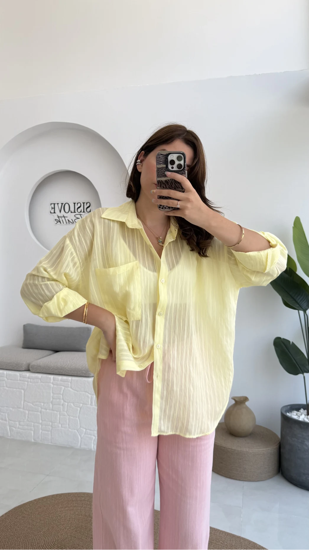 Tül Detay Gömlek-2109-Sarı