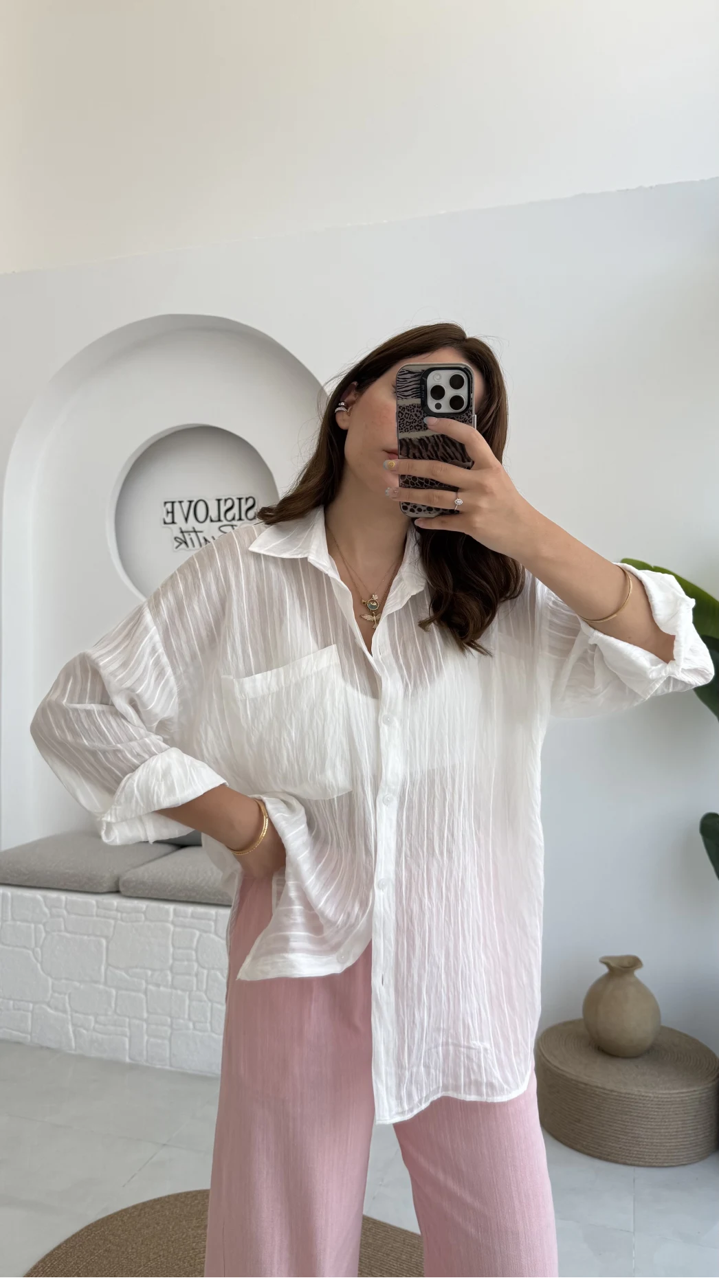 Tül Detaylı Gömlek-2109-Ekru