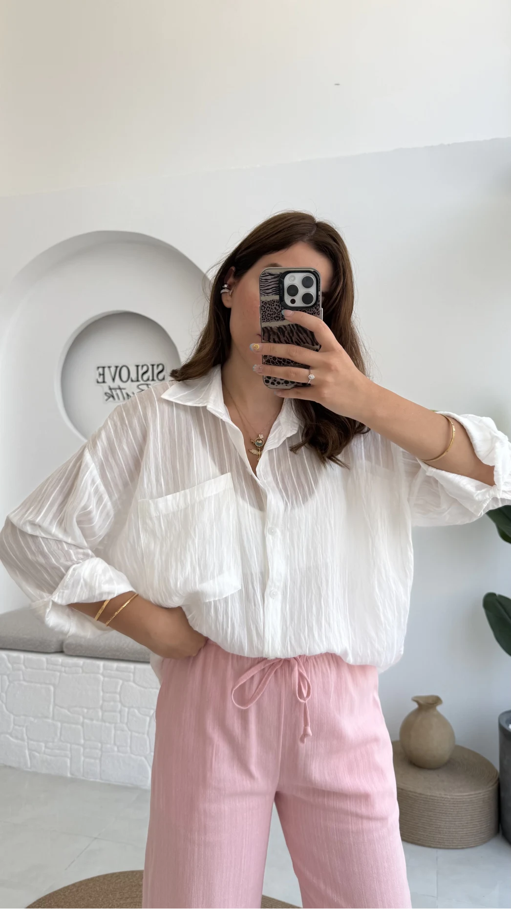 Tül Detaylı Gömlek-2109-Ekru