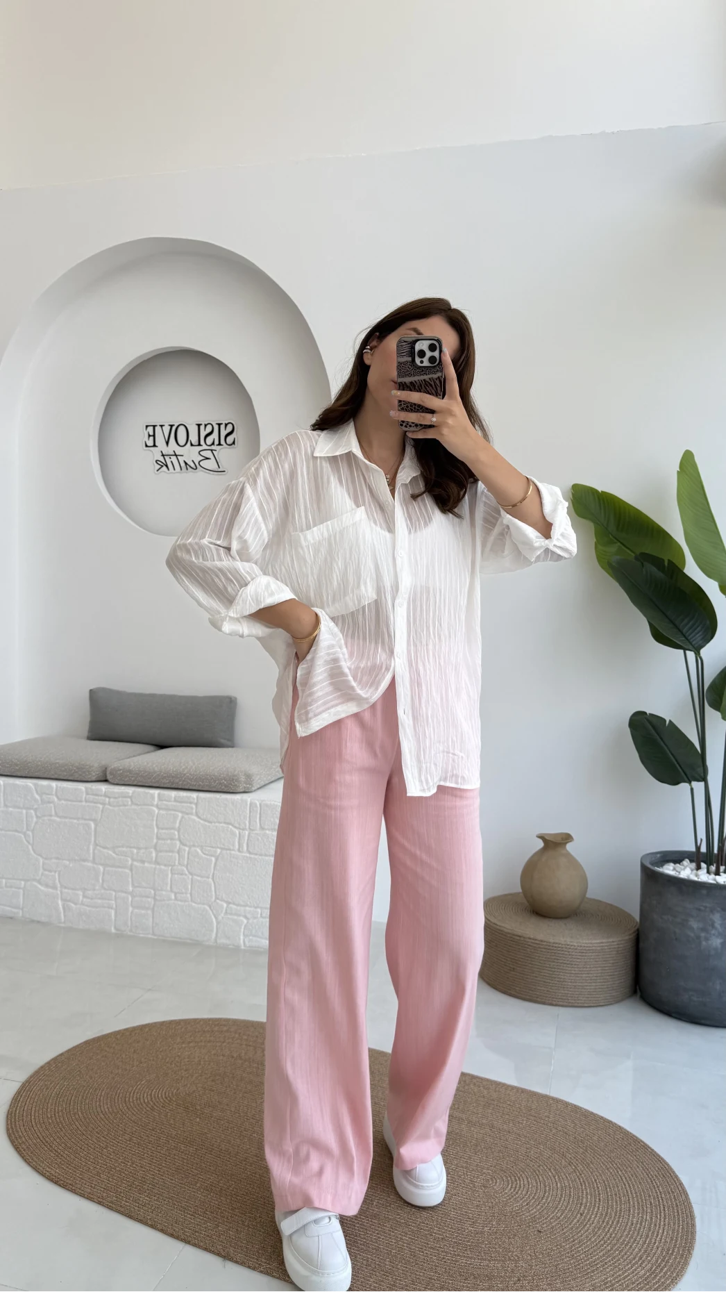 Tül Detaylı Gömlek-2109-Ekru