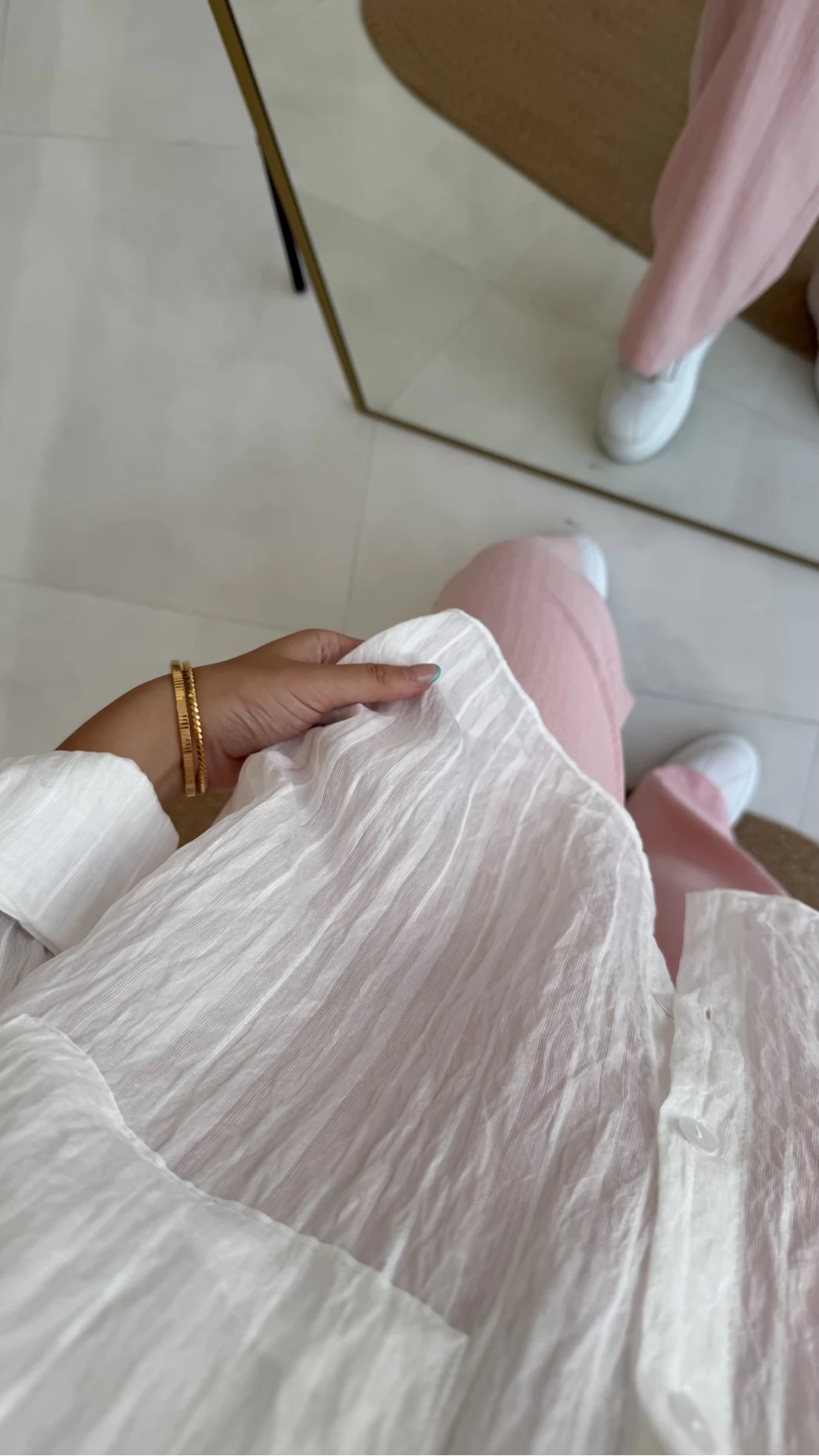 Tül Detaylı Gömlek-2109-Ekru