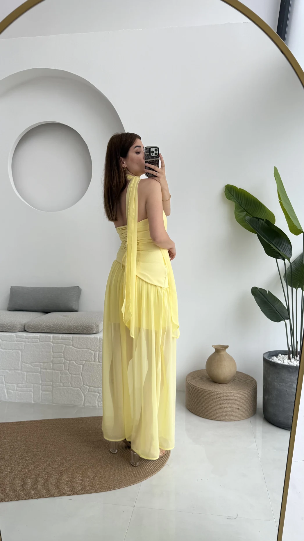 Tül Straplez Sarı Elbise