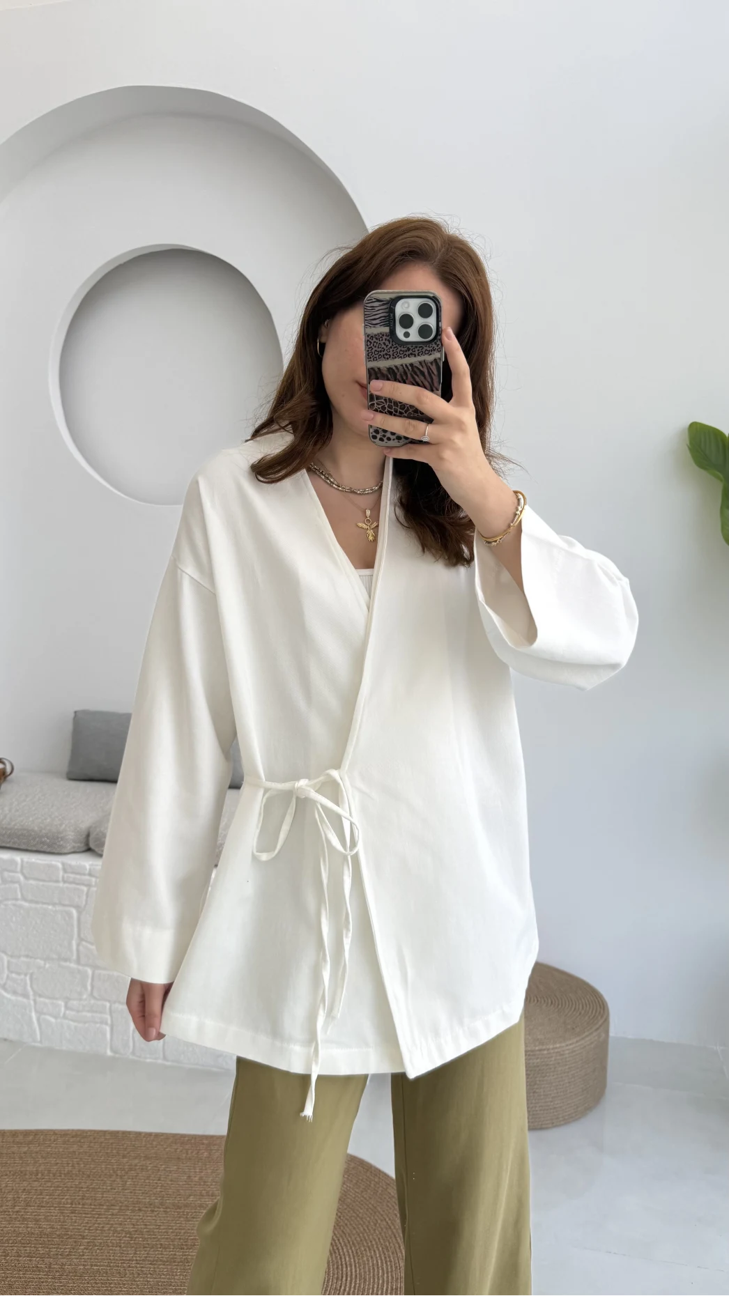 Tuus Keten Kimono Yandan Bağlamalı Beyaz
