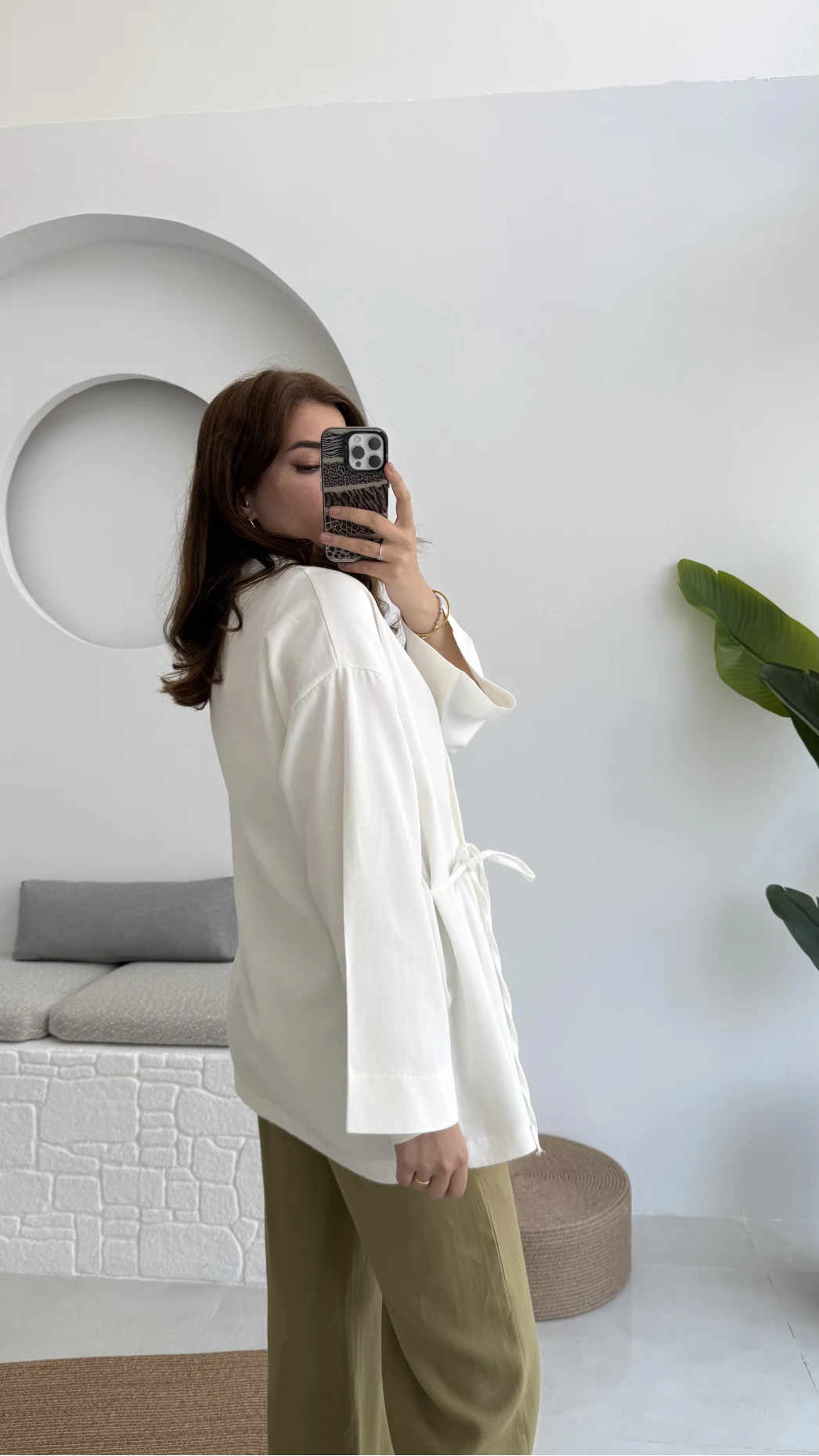 Tuus Keten Kimono Yandan Bağlamalı Beyaz