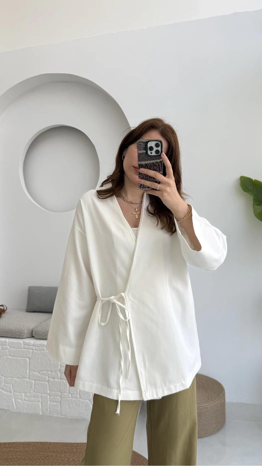 Tuus Keten Kimono Yandan Bağlamalı Beyaz