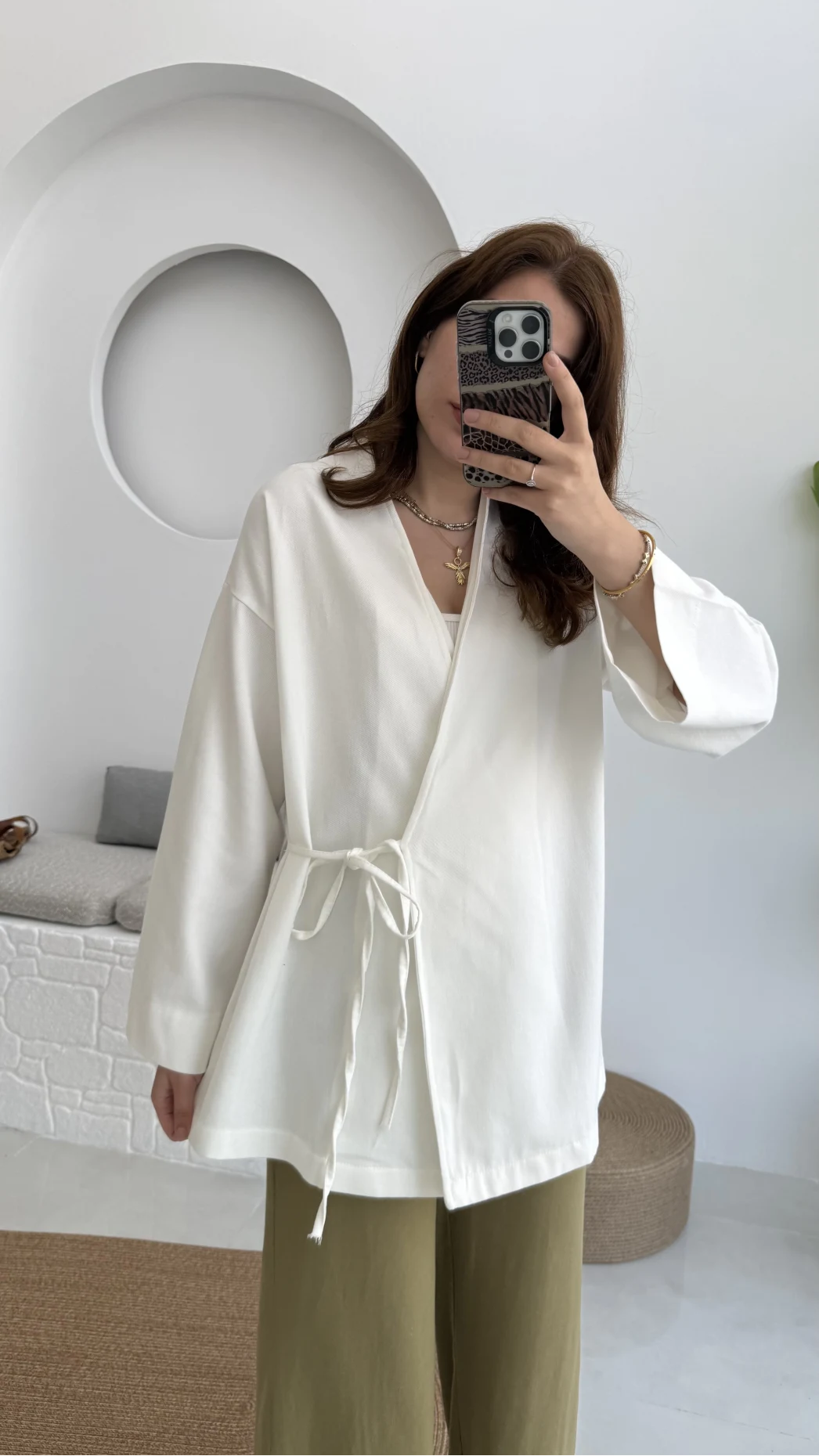 Tuus Keten Kimono Yandan Bağlamalı Beyaz