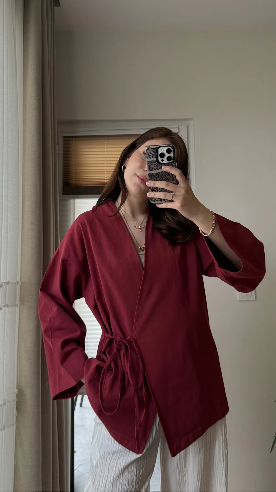 Tuus Keten Kimono Yandan Bağlamalı Bordo