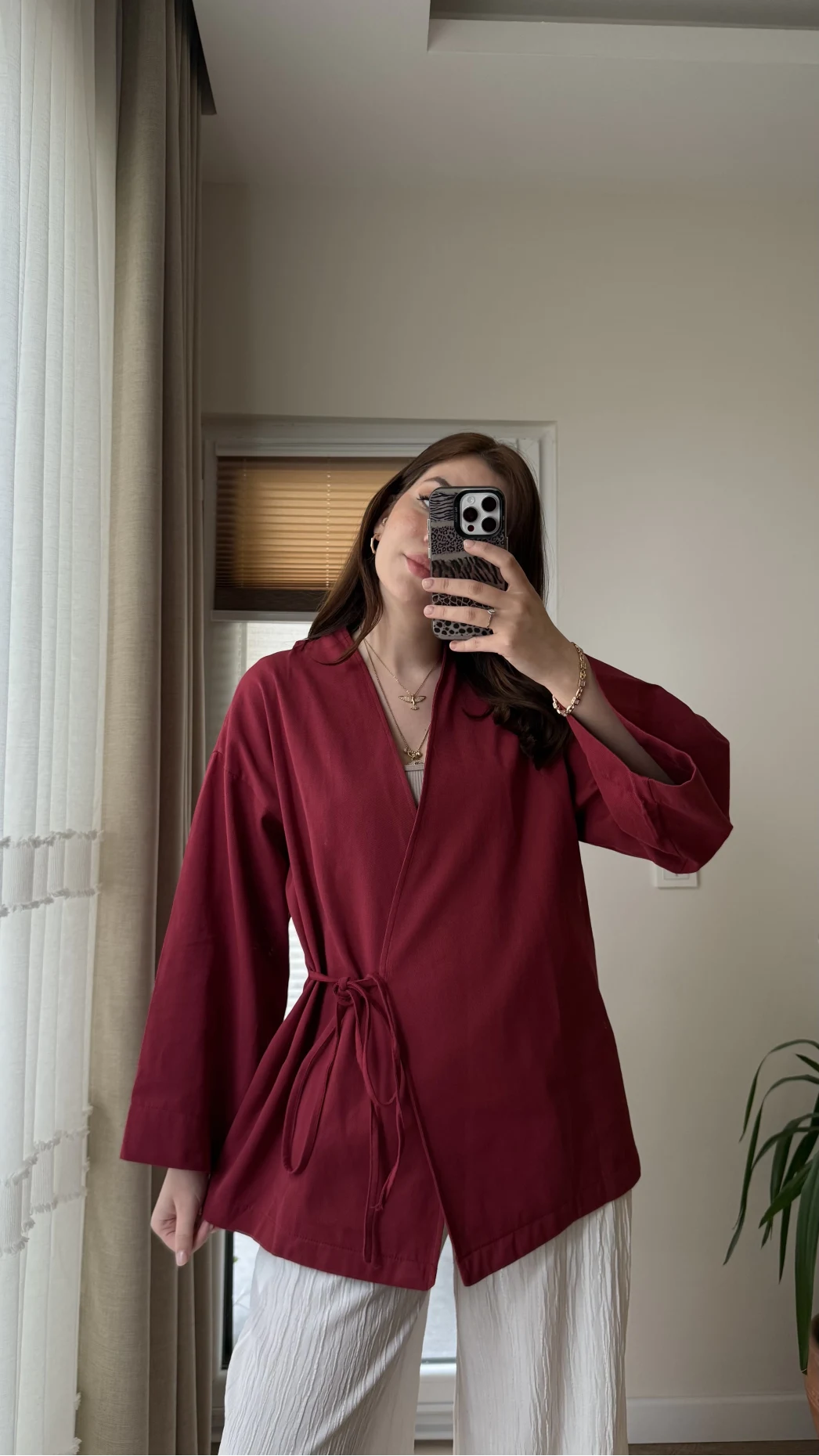 Tuus Keten Kimono Yandan Bağlamalı Bordo