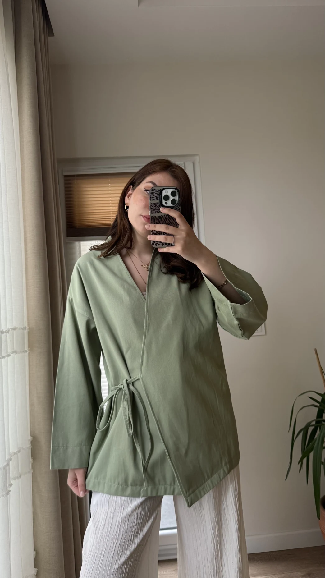 Tuus Keten Kimono Yandan Bağlamalı Haki