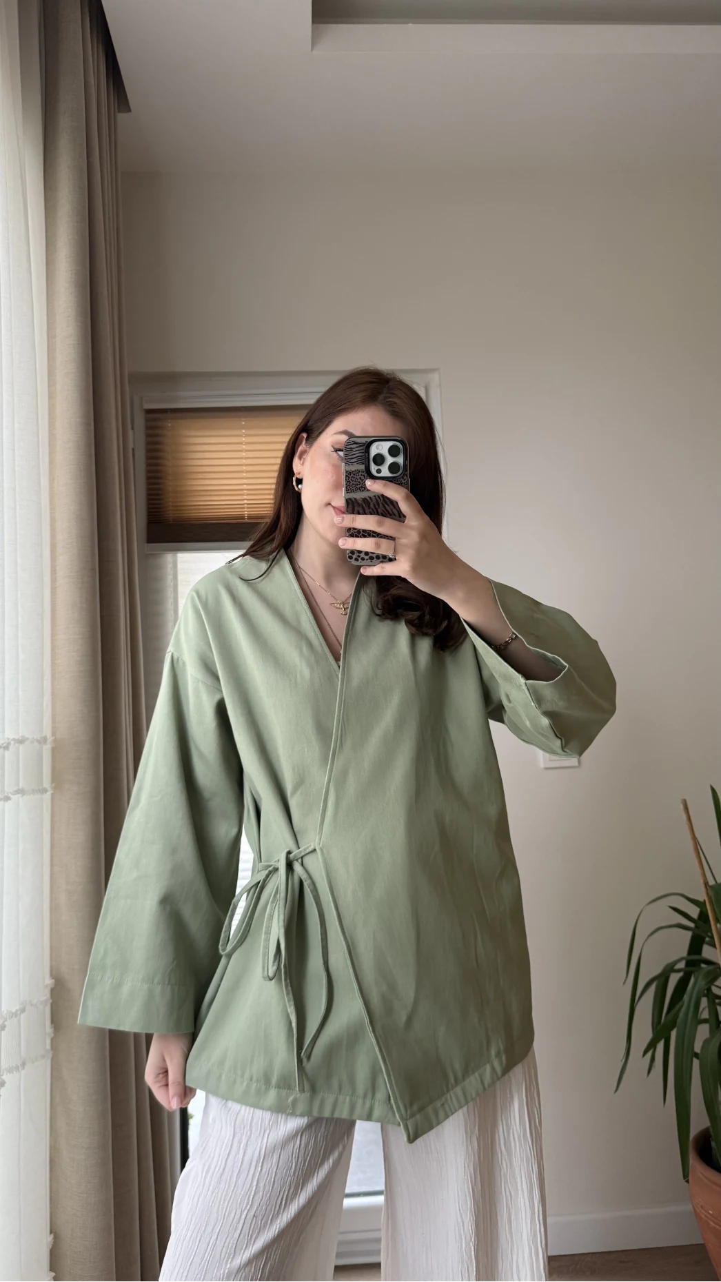 Tuus Keten Kimono Yandan Bağlamalı Haki