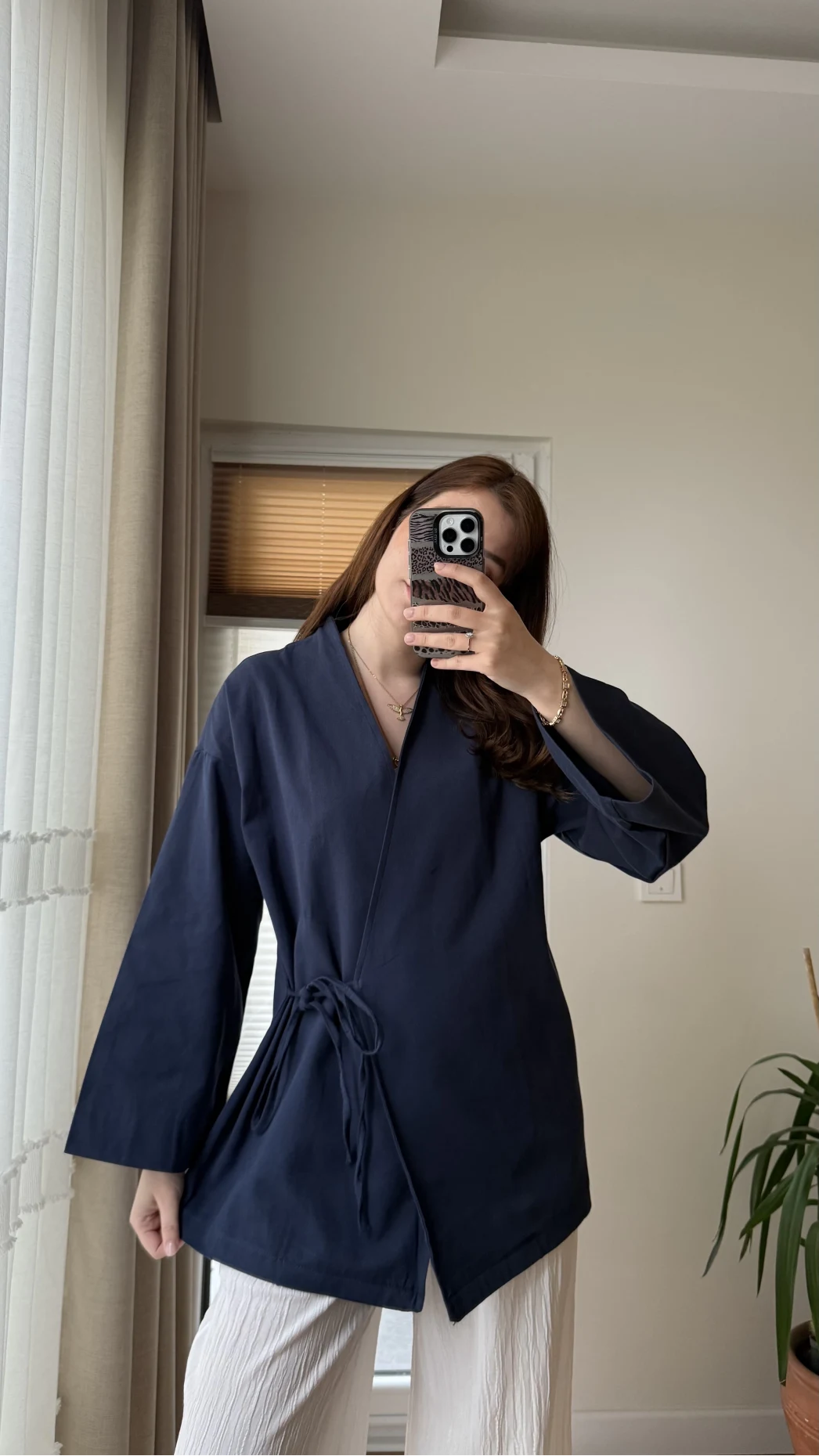 Tuus Keten Kimono Yandan Bağlamalı Lacivert