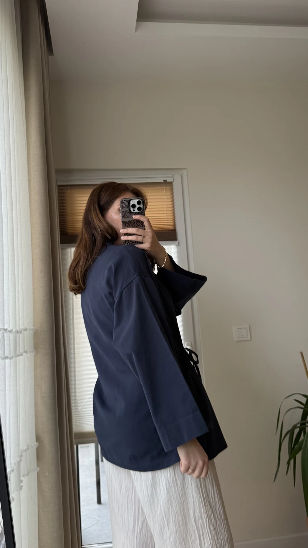 Tuus Keten Kimono Yandan Bağlamalı Lacivert