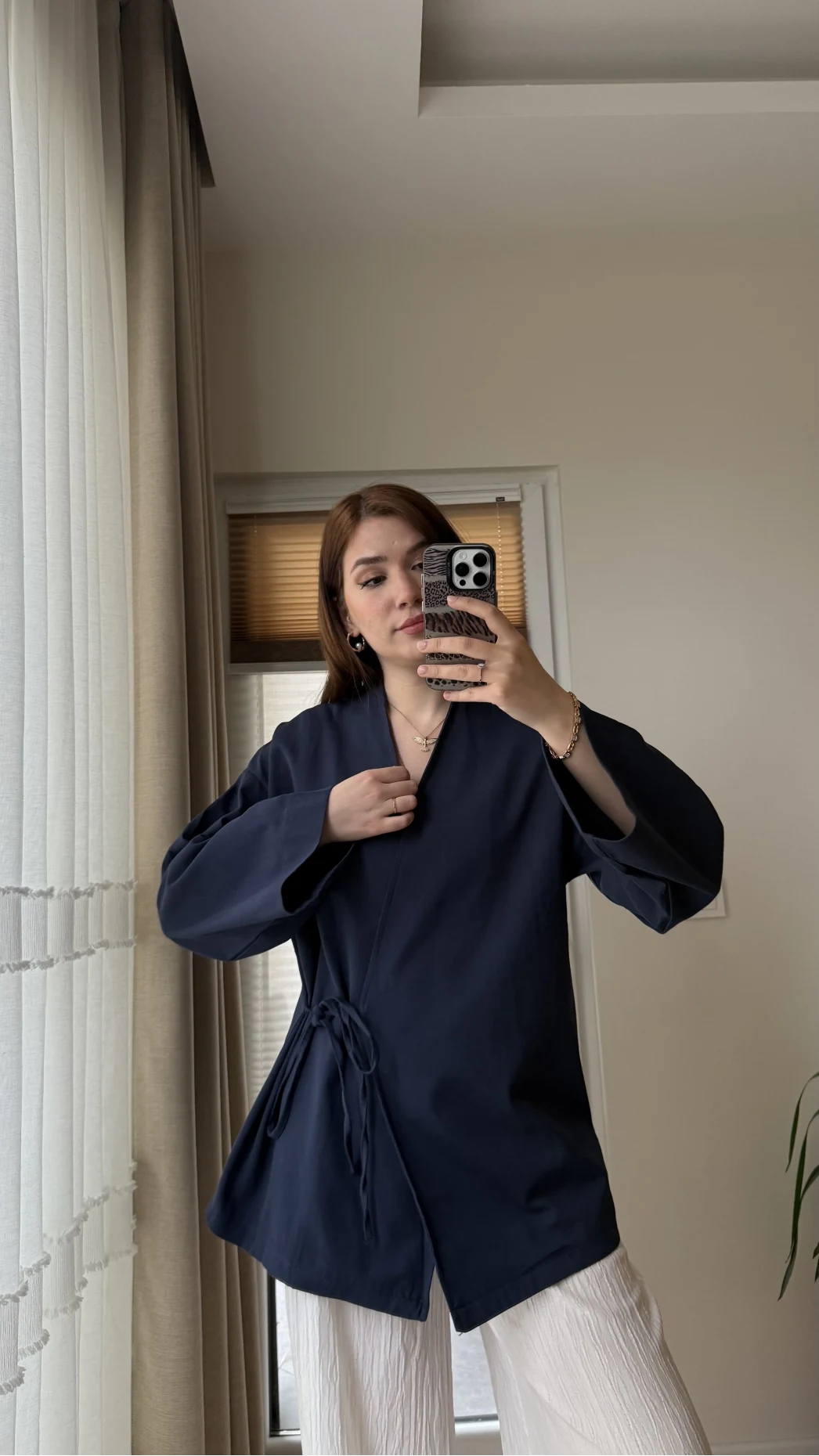 Tuus Keten Kimono Yandan Bağlamalı Lacivert