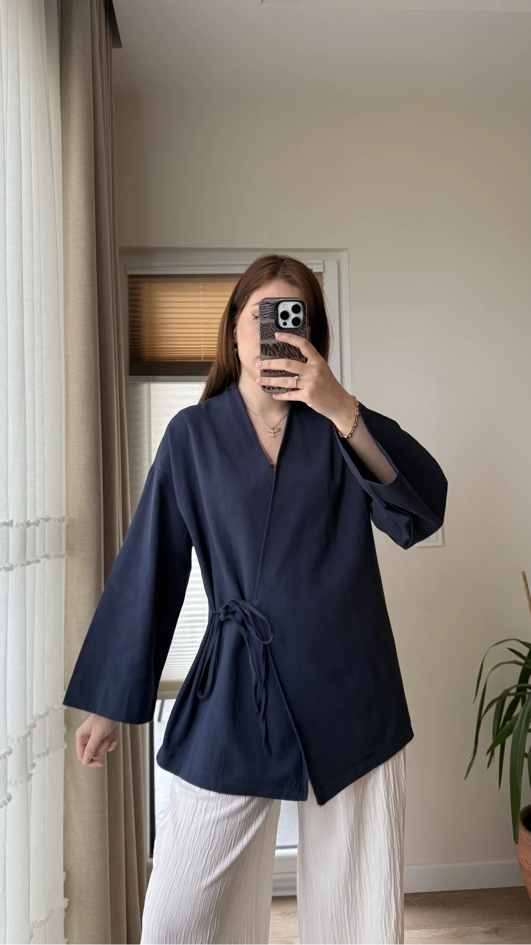 Tuus Keten Kimono Yandan Bağlamalı Lacivert