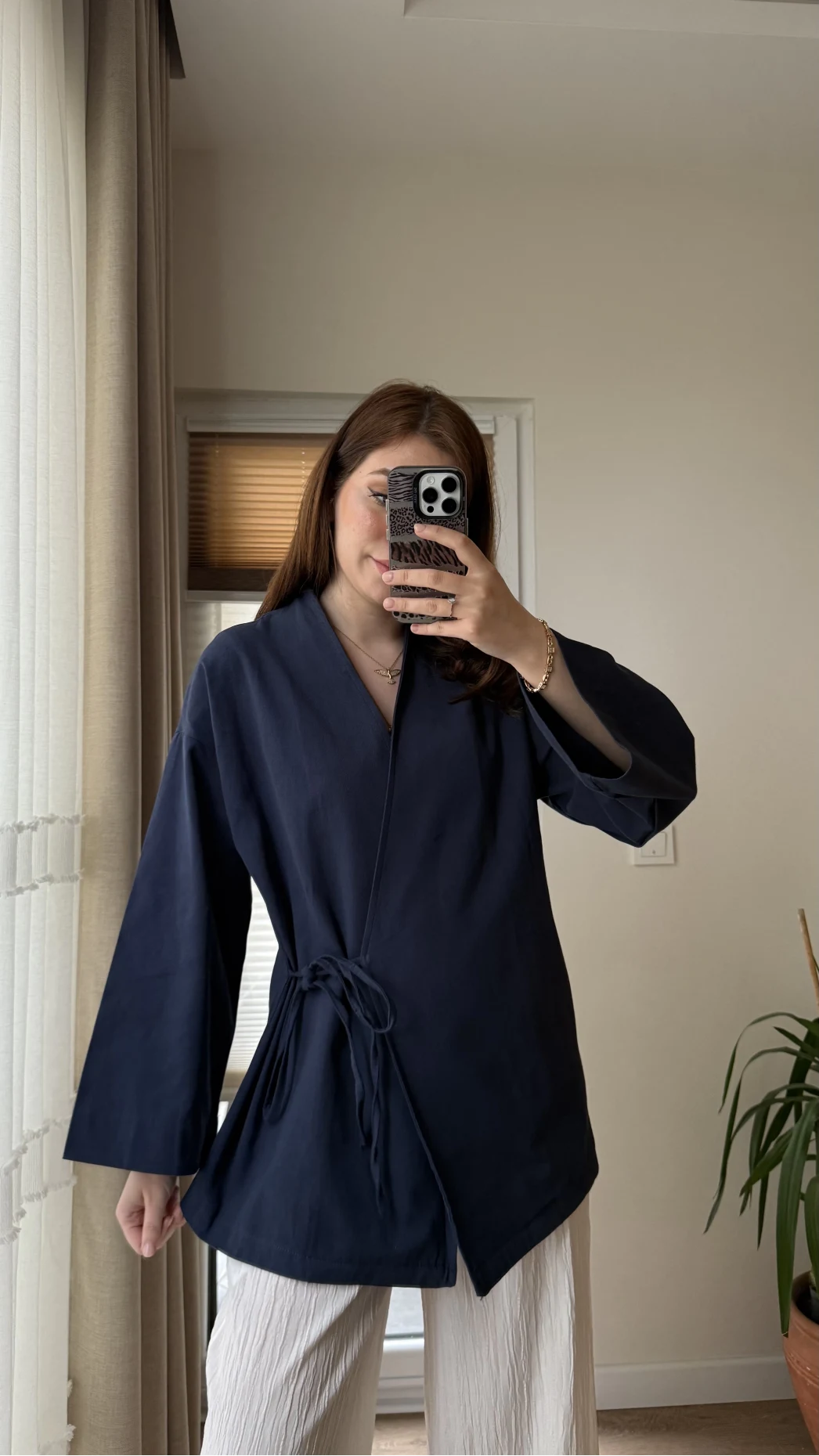 Tuus Keten Kimono Yandan Bağlamalı Lacivert