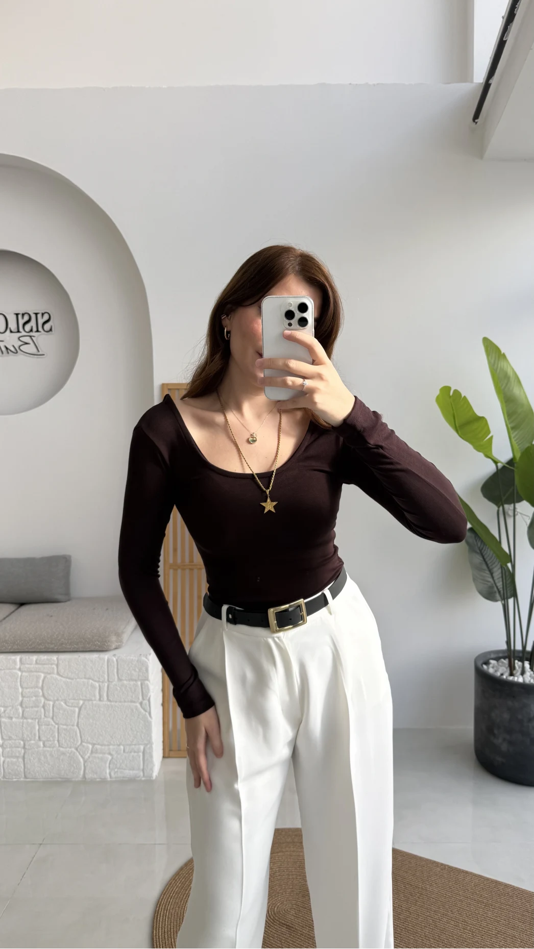 U Yaka Oys Uzun Kol Body - Acı Kahve