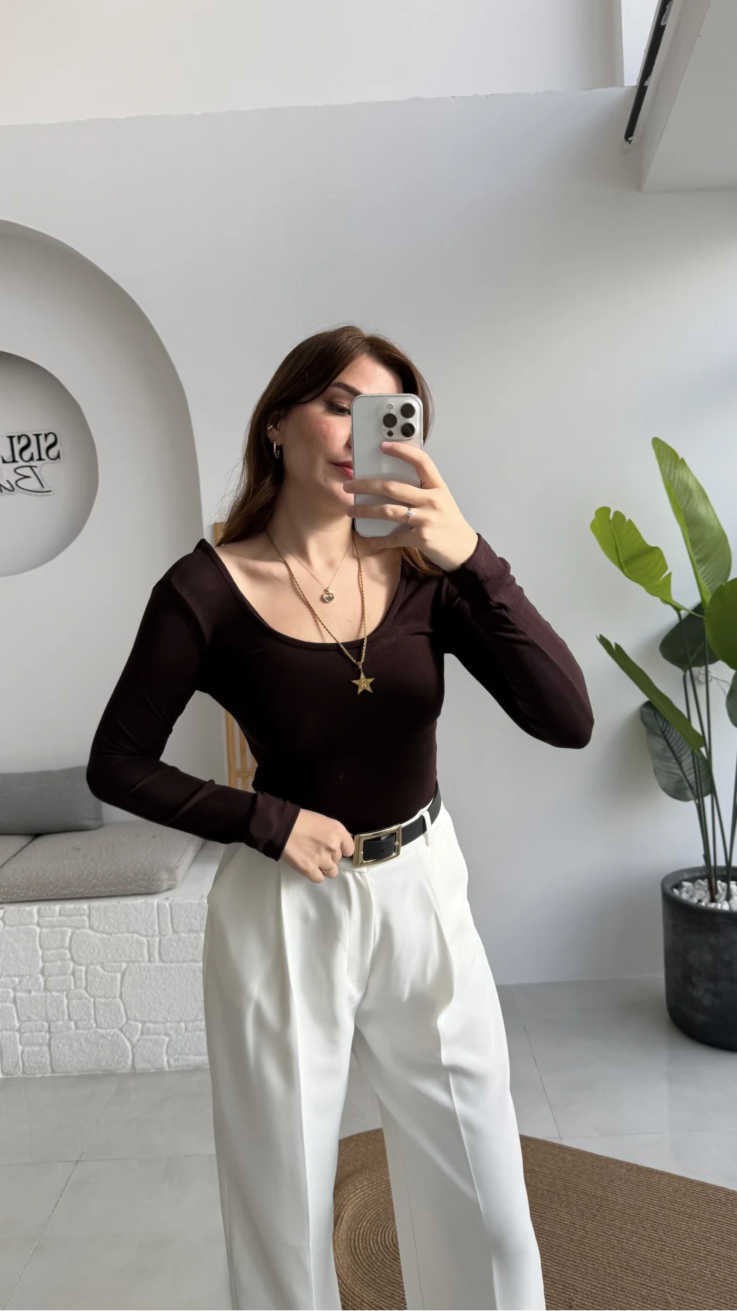 U Yaka Oys Uzun Kol Body - Acı Kahve