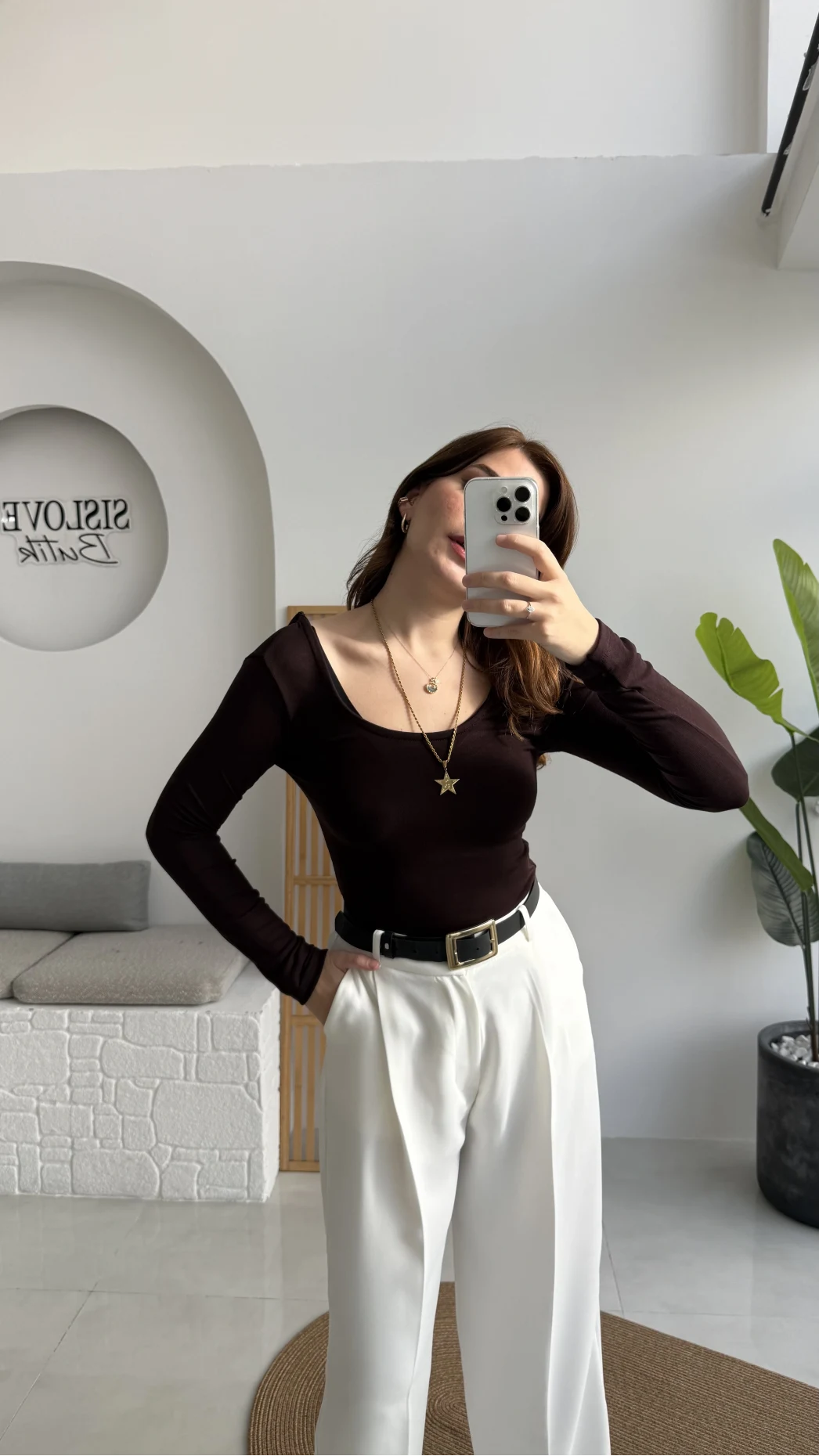 U Yaka Oys Uzun Kol Body - Acı Kahve