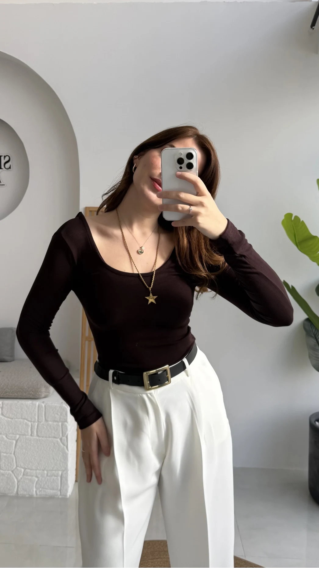 U Yaka Oys Uzun Kol Body - Acı Kahve