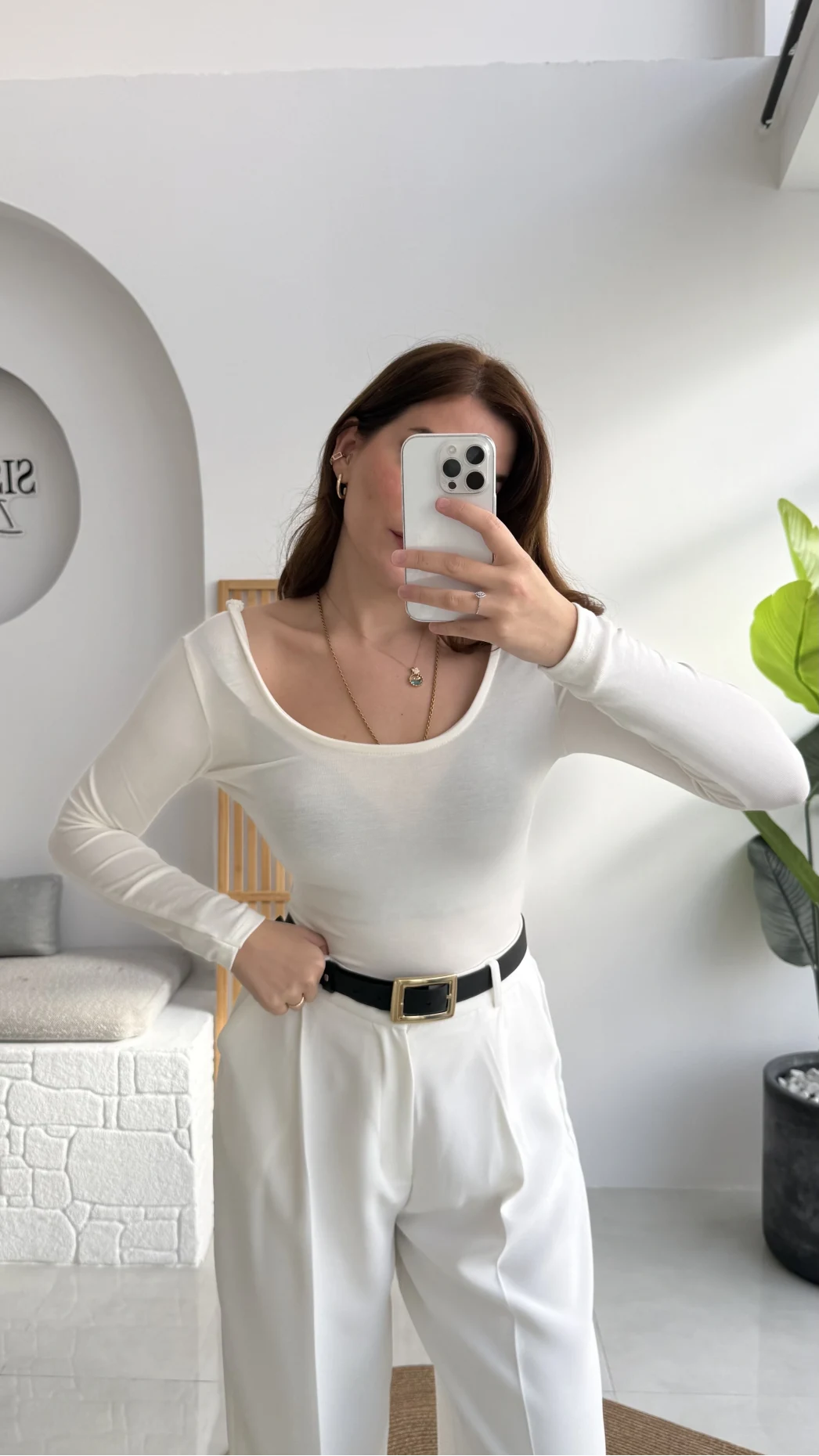 U Yaka Oys Uzun Kol Body - Ekru