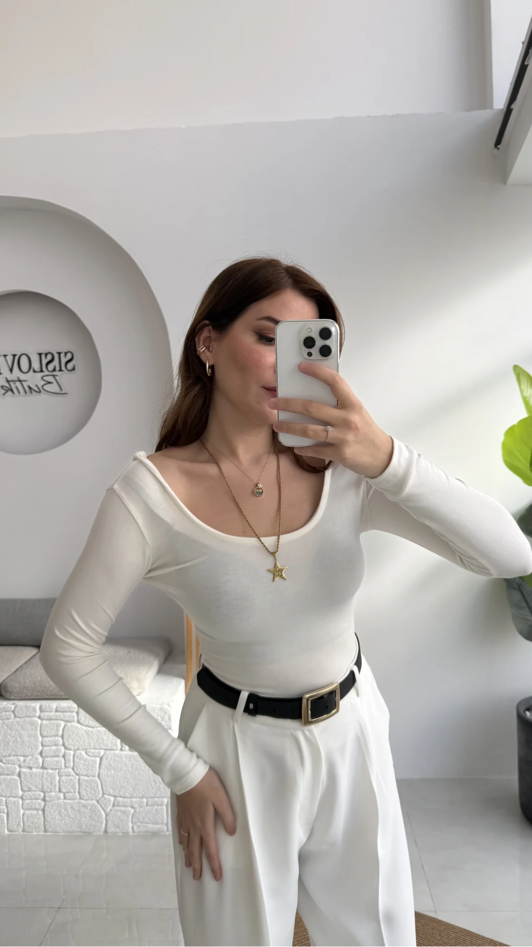 U Yaka Oys Uzun Kol Body - Ekru